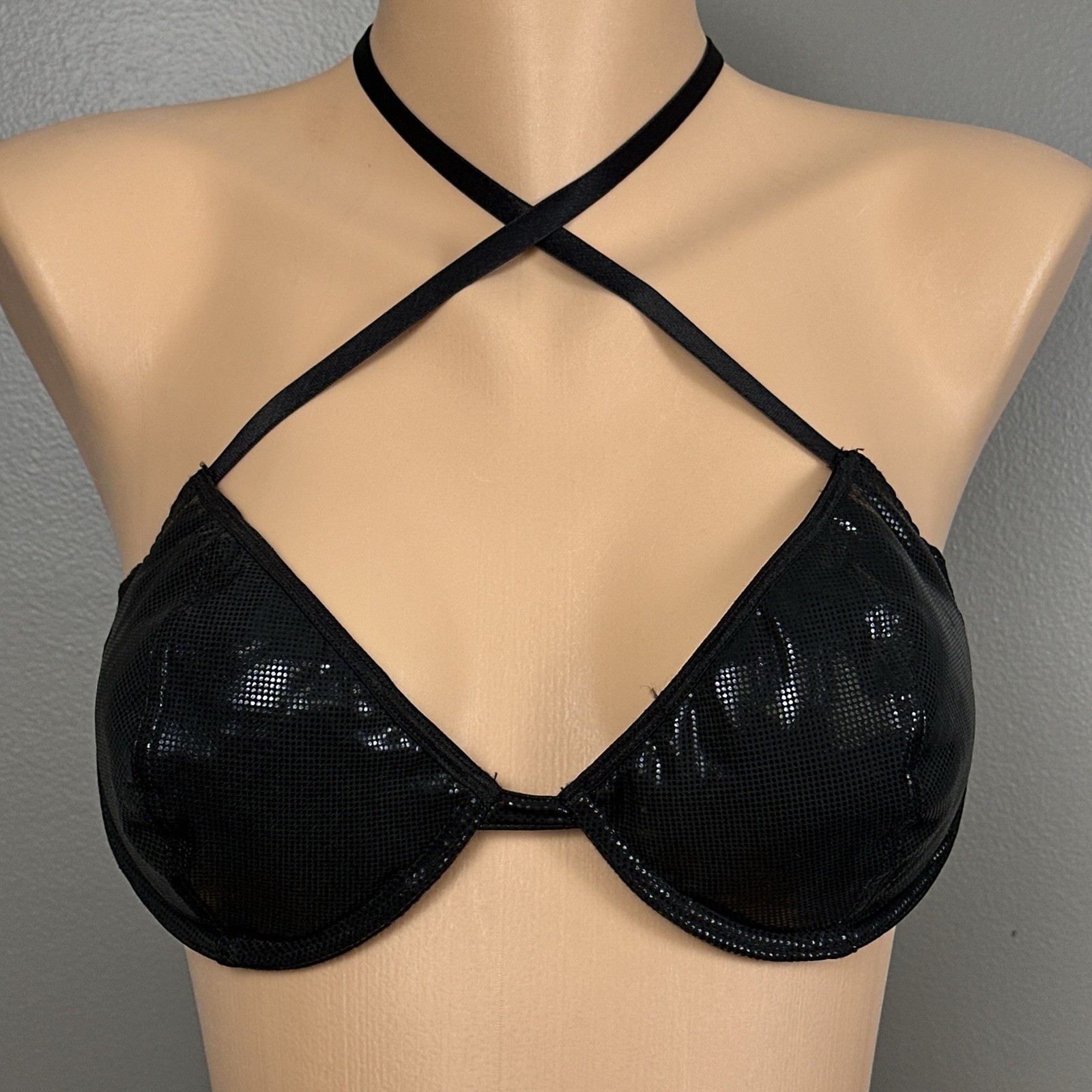 Vintage Peeping Tom 36C Black Push Up Bra Strappy Y2K Clubwear Festival Top Cage