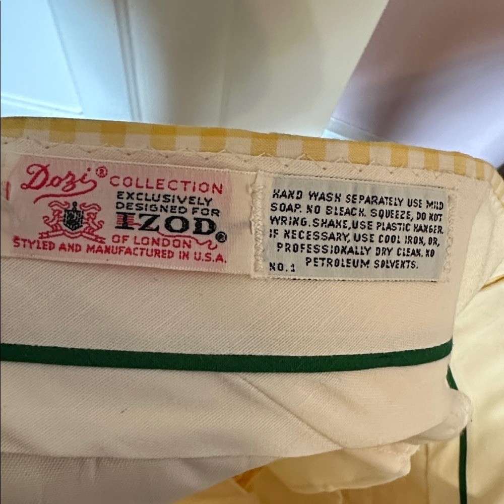 NWT Vintage 70s Izod Yellow & White Checked Polyester/Cotton Pants