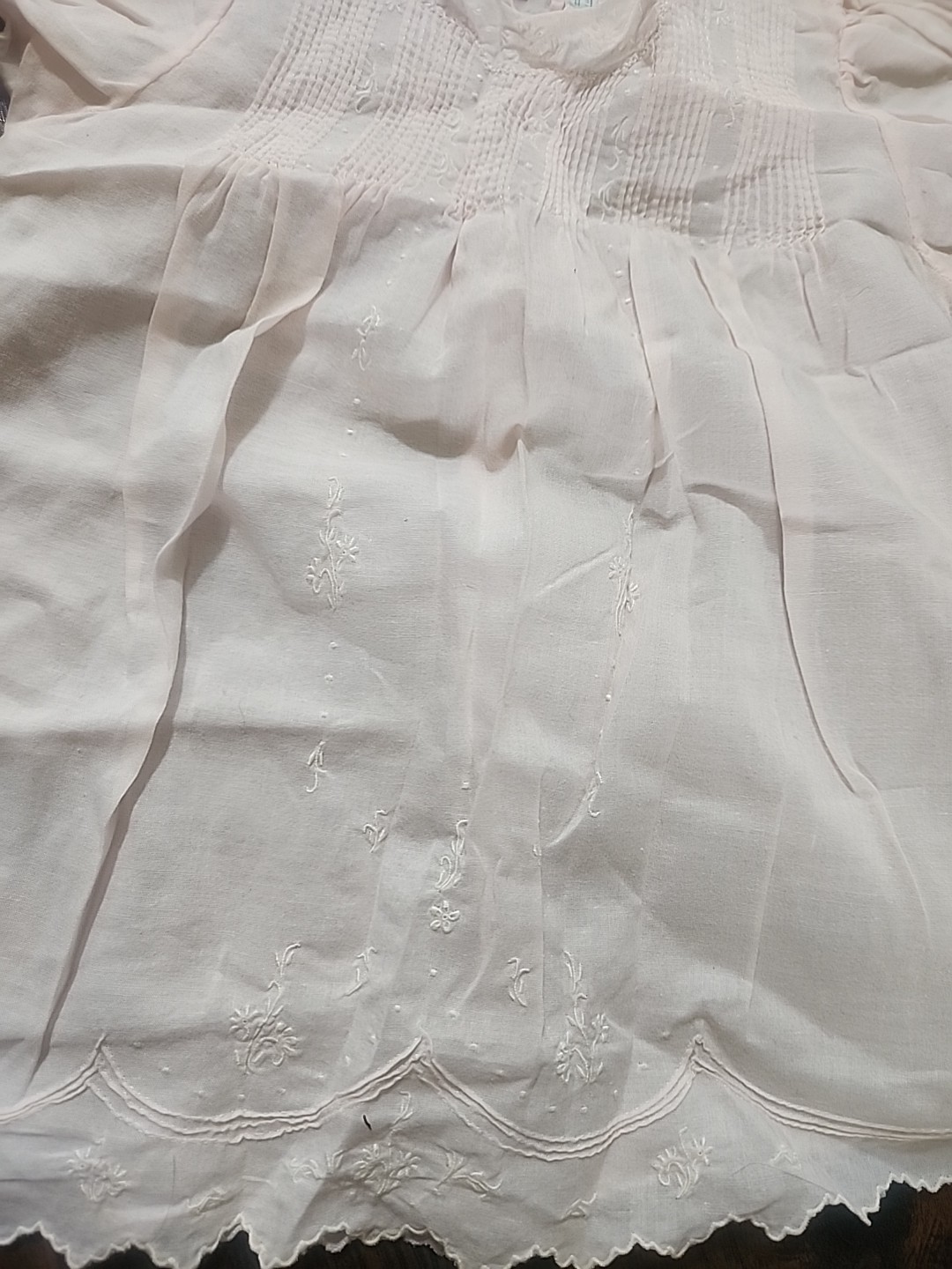 Vintage Feltman Brothers Philippines Hand Embroidered Pale Pink Baby Dress