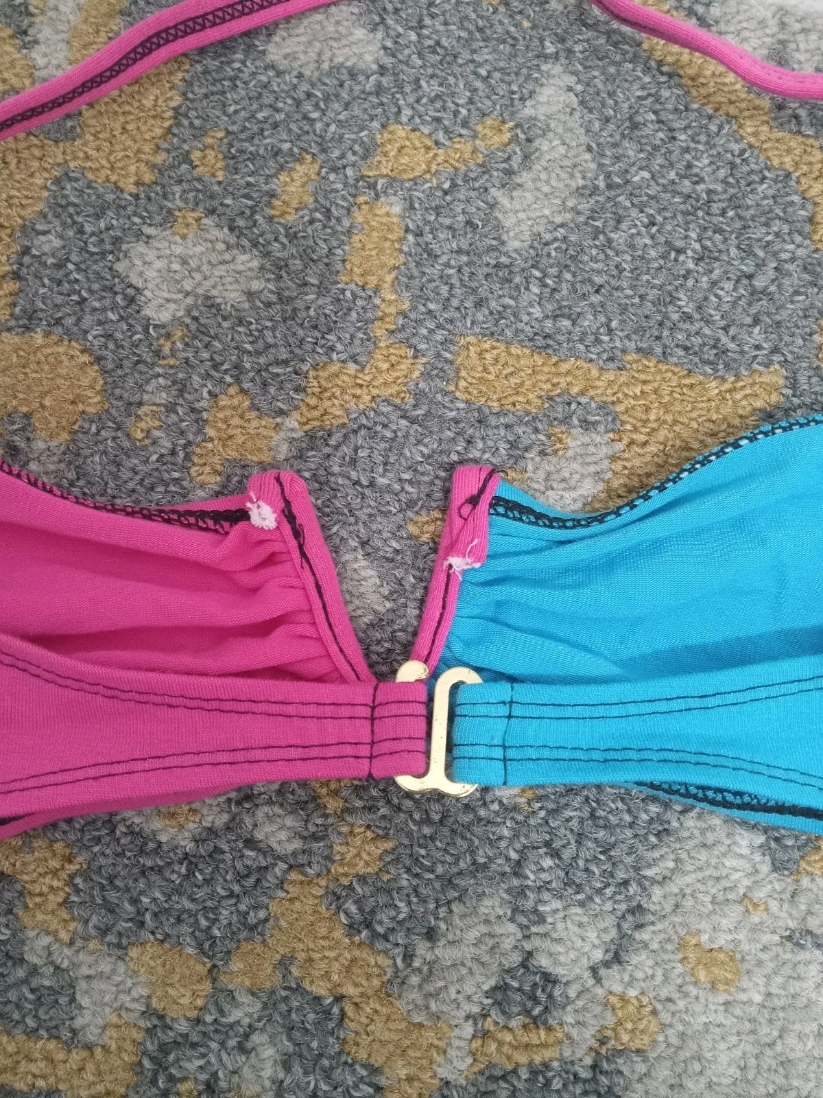 Vtg Gitano Sunkiss 80s Bikini 2 pc High Strip Swim Suit Black Blue Pink Sz 9/10