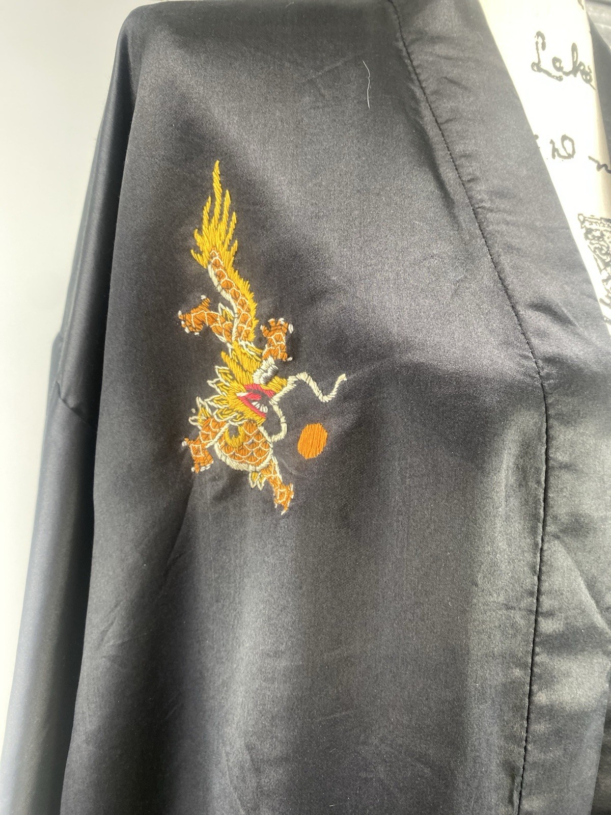 Vintage Golden Dragon Hand Embroidered Silk Robe Size X-LARGE