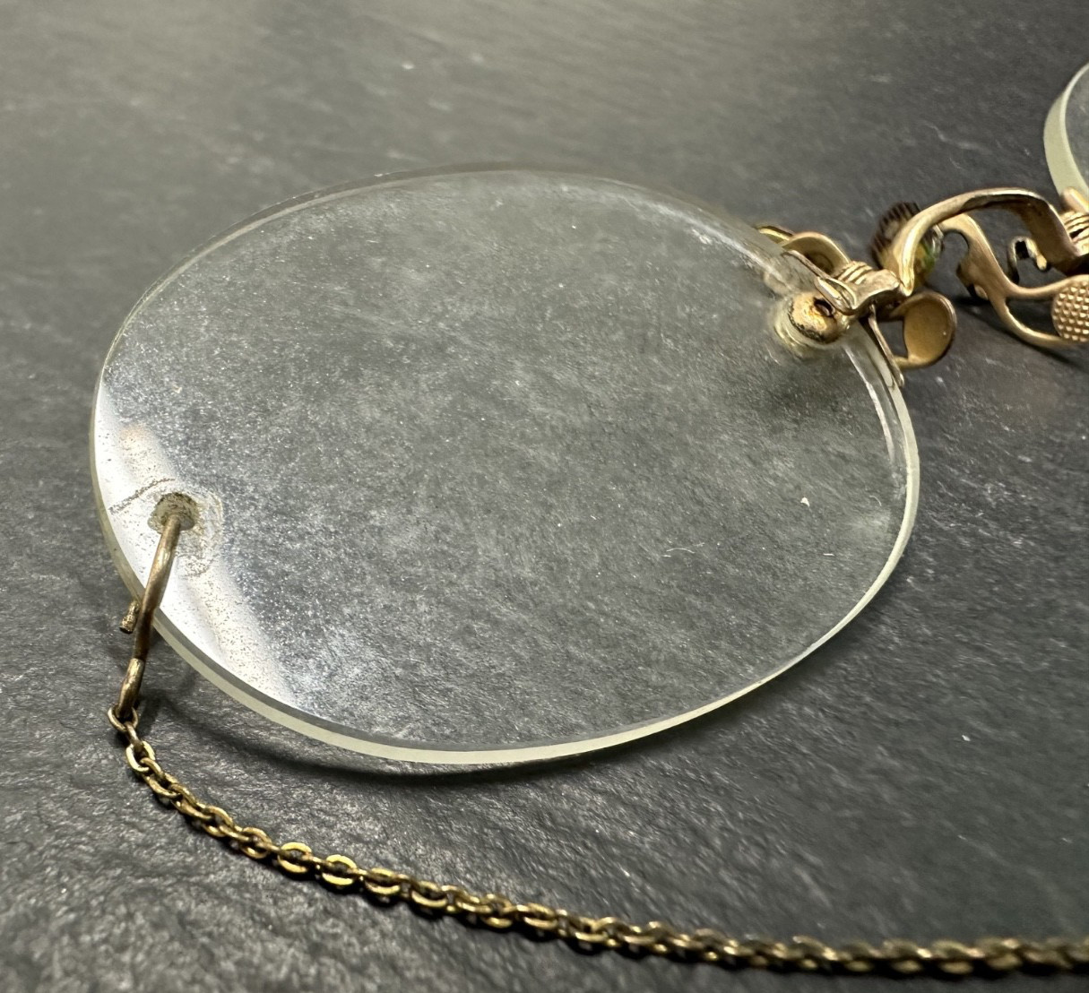 ANTIQUE PINCE NEZ RIMLESS OVAL FRAME GLASSES WITH HAIR PIN M300