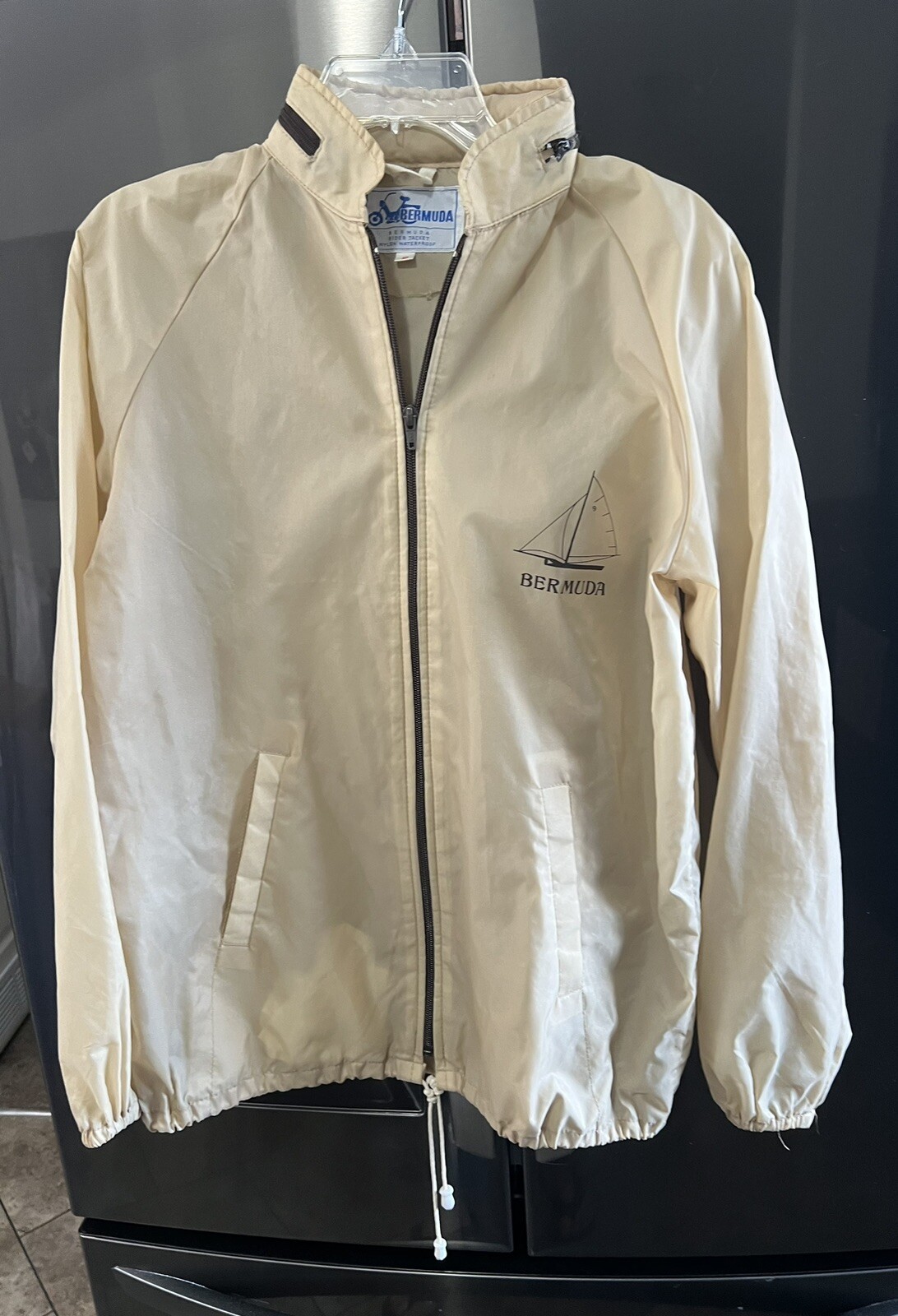 Vintage Bermuda Rider Jacket Nylon Waterproof Full Zip Hooded Blue Med OR Tan Sm
