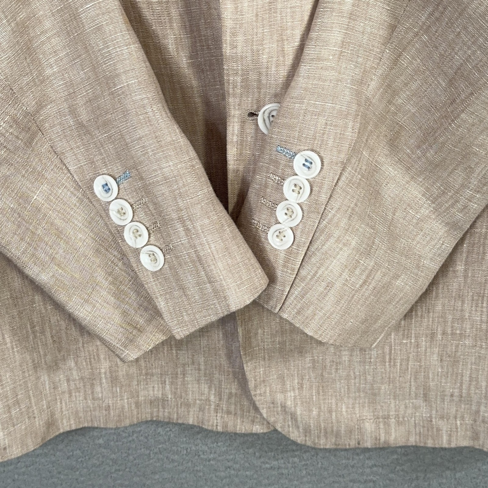 PARC Linen Blazer Mens M / 40 Beige Paisley Lined Two Button Sport Coat Jacket