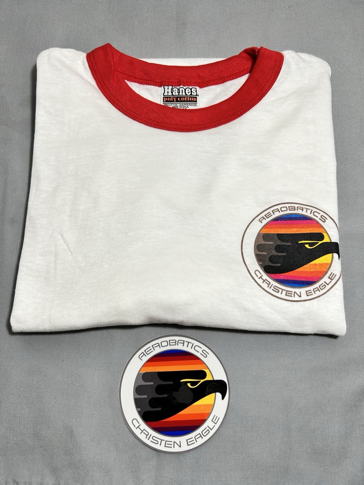 Vintage Hanes Poly Cotton Aerobatics Christen Eagle T-Shirt L 42-44 + sticker