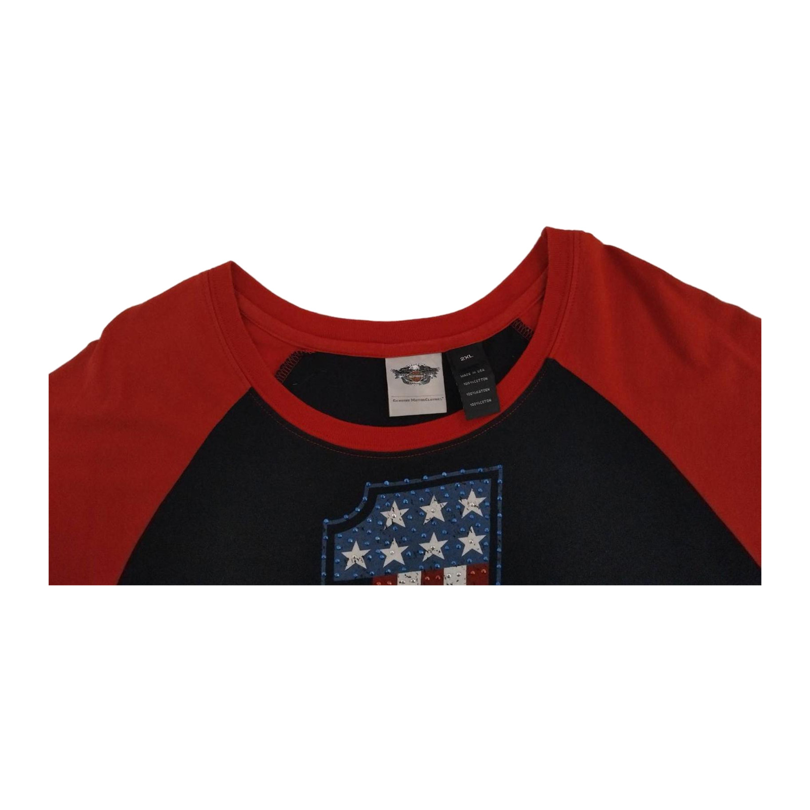 Harley Davidson Women’s Bedazzled USA 1 Short Sleeve Baseball T Shirt Black 2XL
