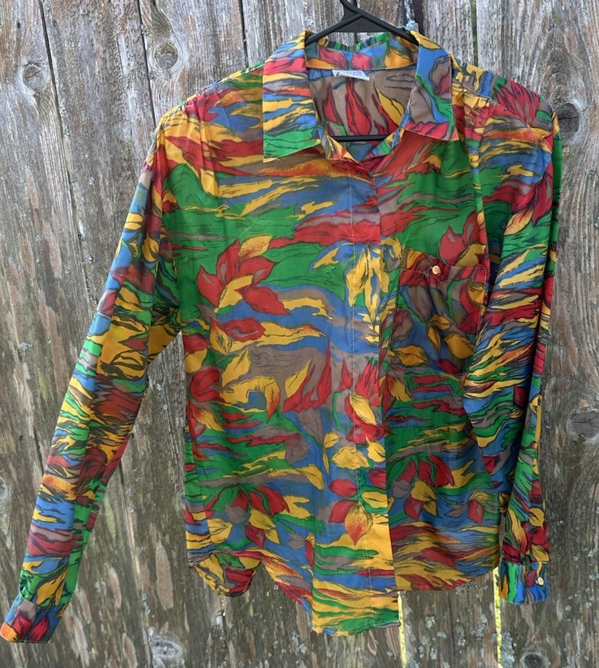 Vintage Related Separates Ladies Size M Blouse Shirt Colorful Leaves Long Sleeve