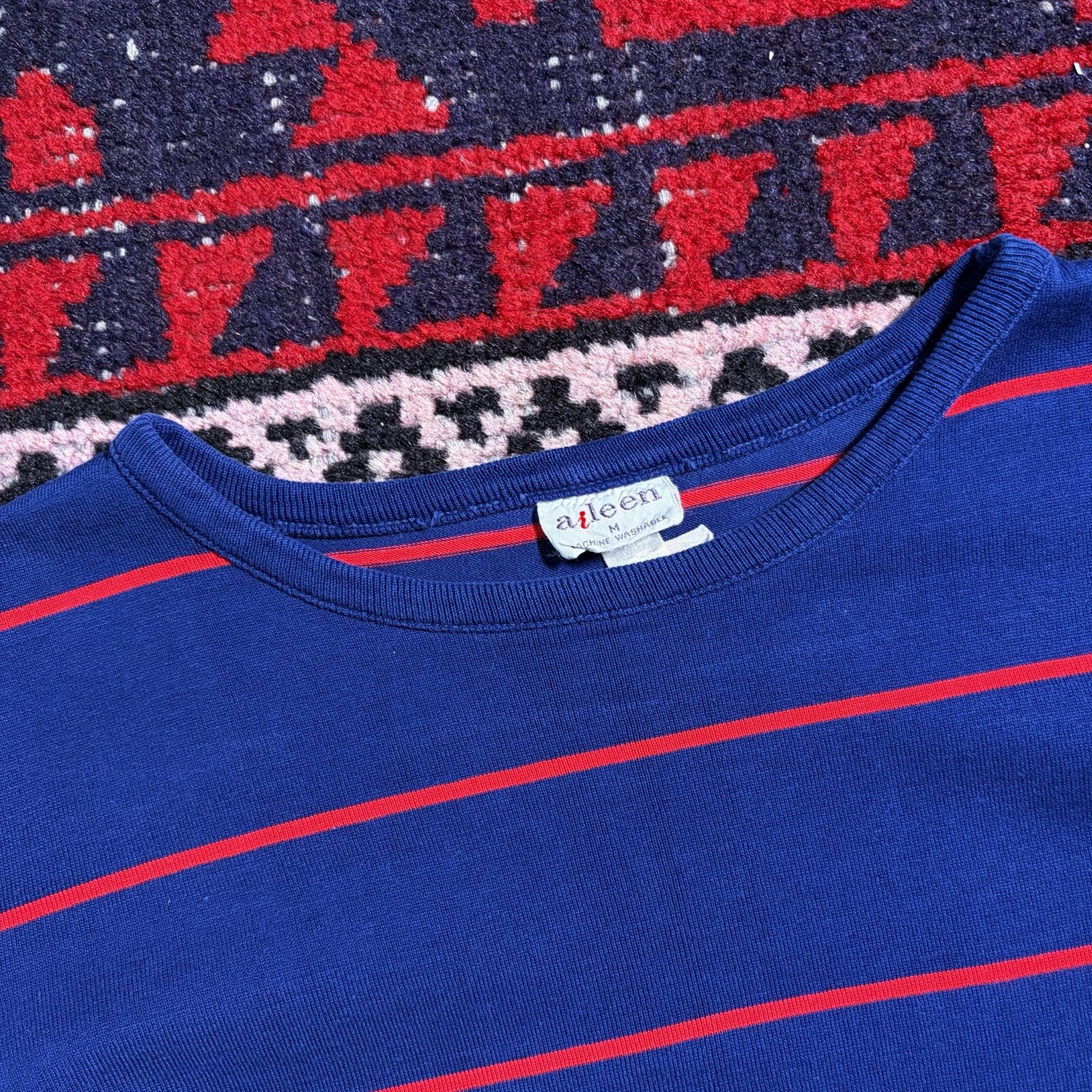 Vintage 1970s Aileen Striped Navy/Red Ringer Baby Tee Combed Cotton Crop Sz. S/M