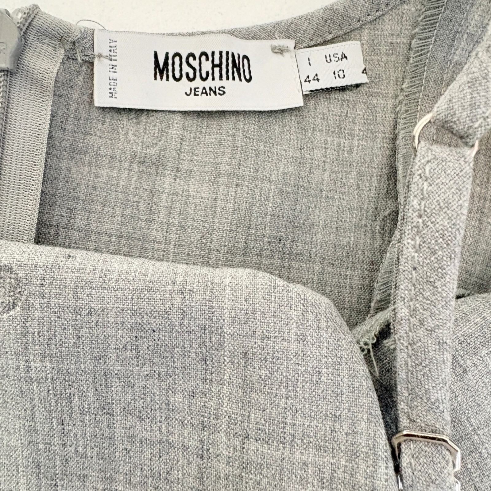 Moschino Jeans Gray Wool Blend Silver Polka Dot Midi Sheath Dress 10/44 Stylish