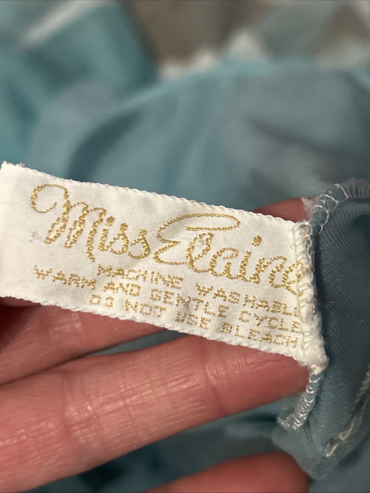 Vintage Rare Miss Elaine Aqua Nightgown Blue Sheer Chiffon Lace Babydoll