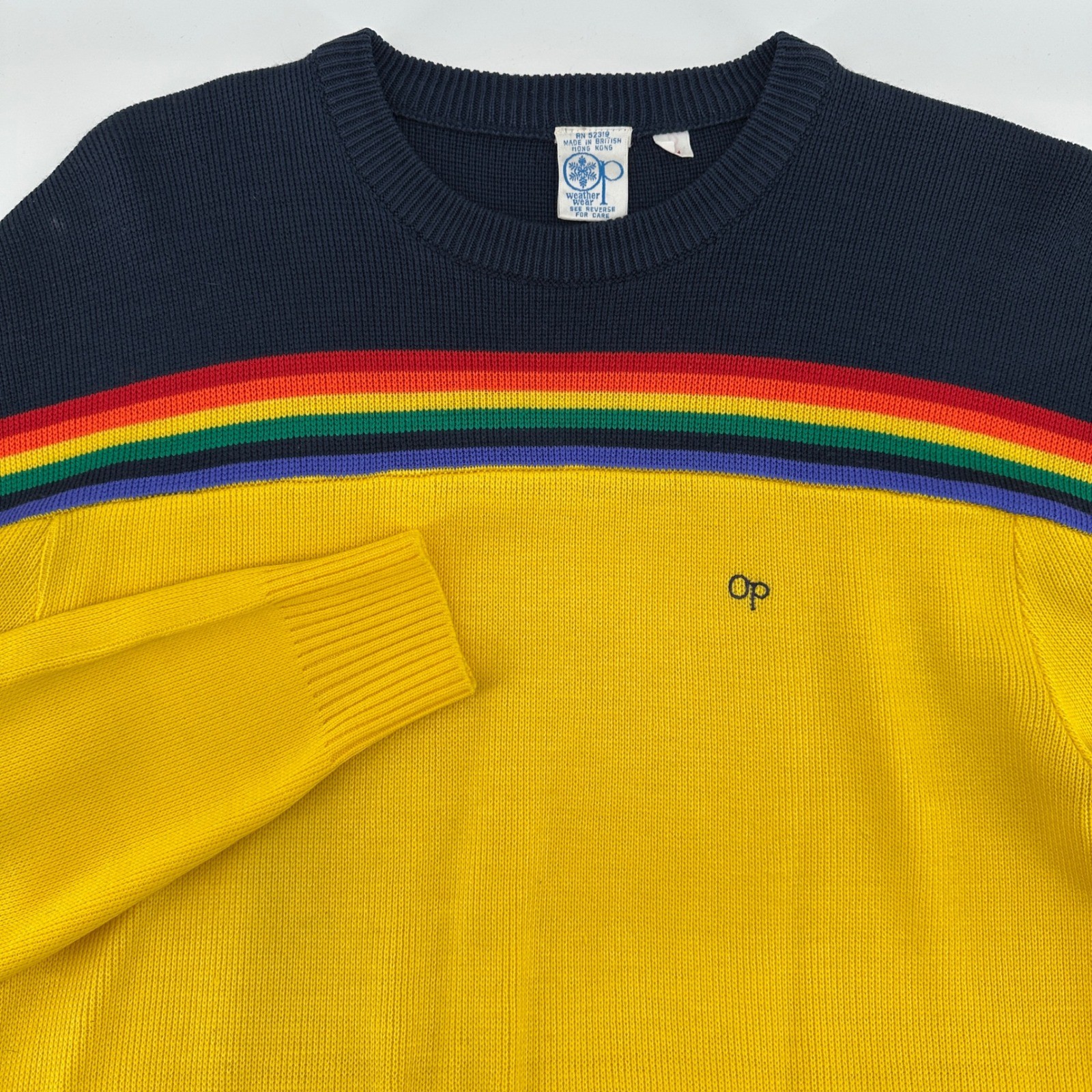 VTG 80s Ocean Pacific Op Rainbow Stripe Sweater Large Stranger Things Surf Retro