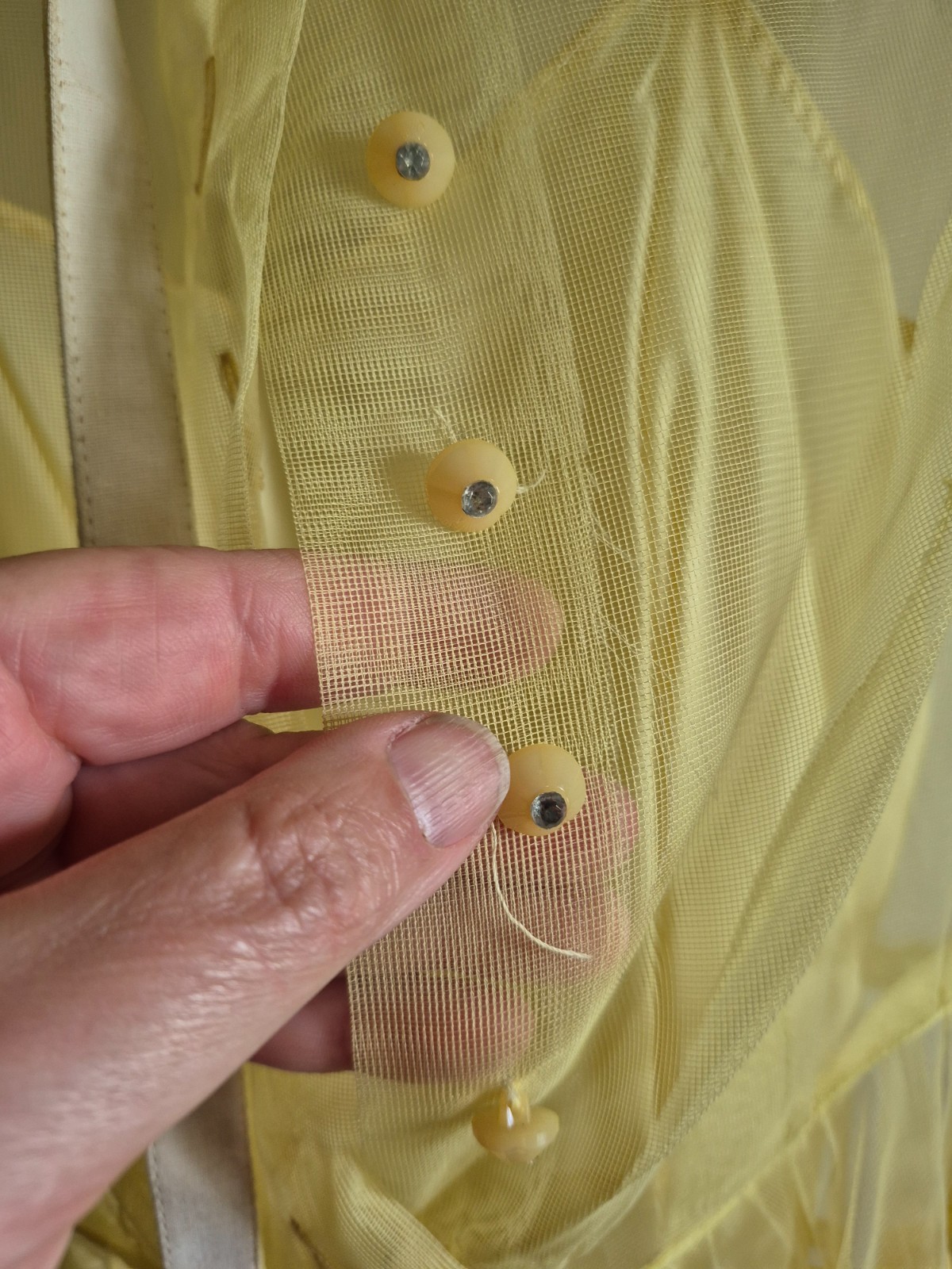 1950s Sheer Yellow Dress With Peter Pan Collar And Full Length Slip