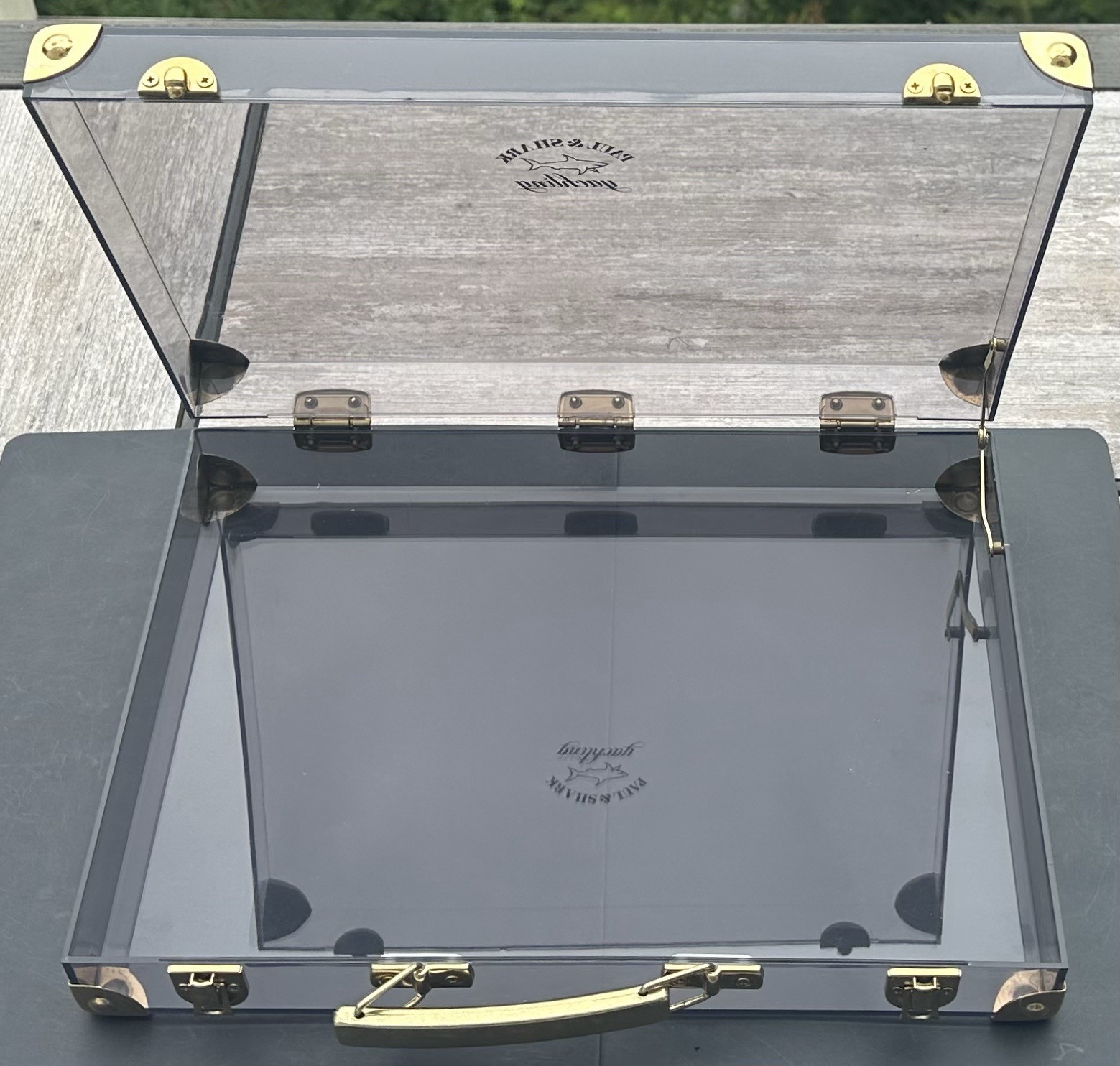 Vintage Paul & Shark Yachting Clear Smoke Gray Black Plastic Box Briefcase