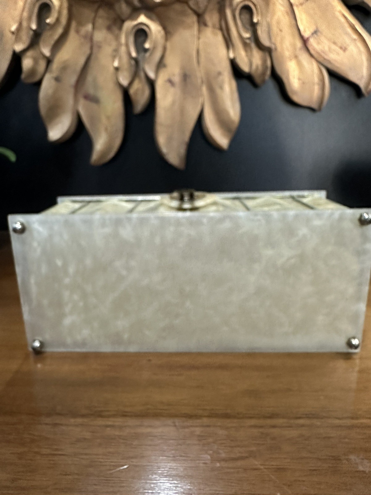Vintage 1960’s clear lucite box handbag with brass details