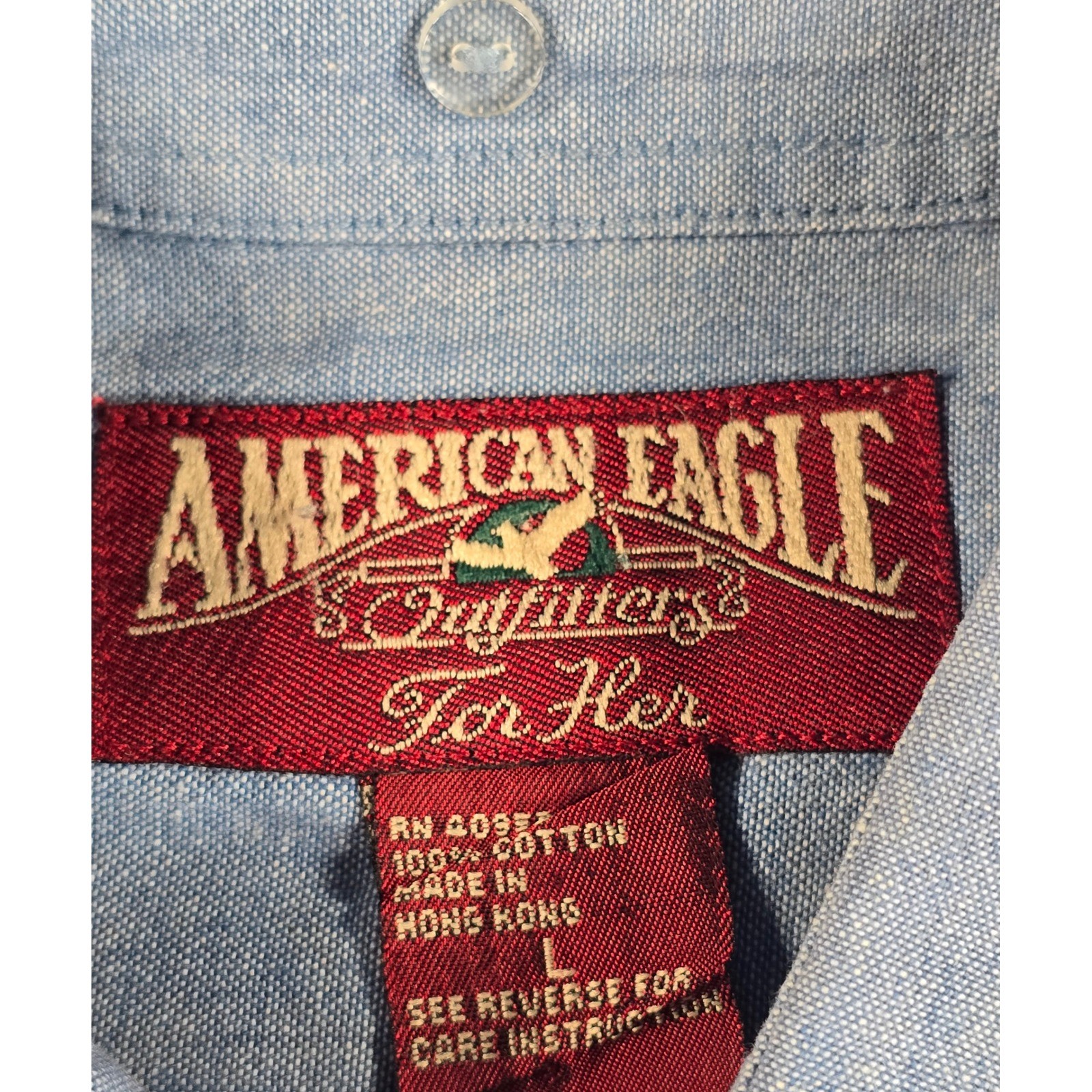 Vintage 90s American Eagle Outfitters For Her Blue Cotton Chambray Button Down L