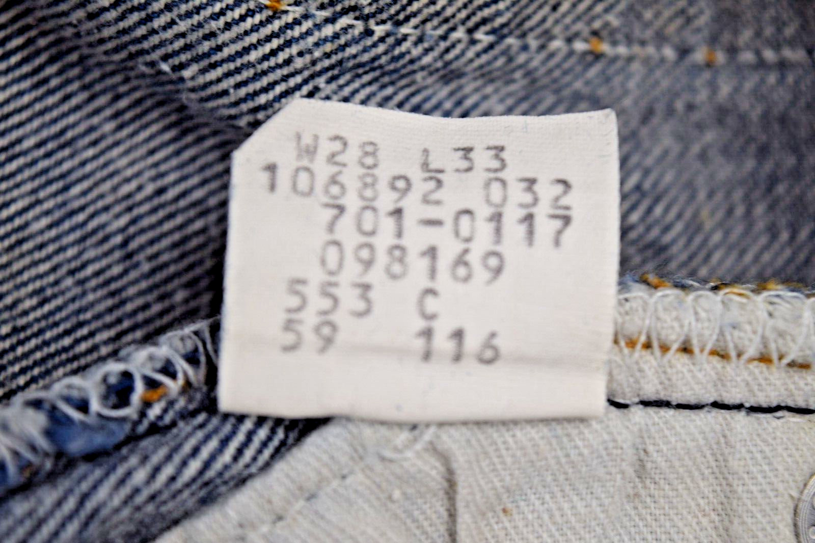 Vintage Levis 701 Student Jeans 24 x 28 80s Button Fly Skinny Made in USA c.1986