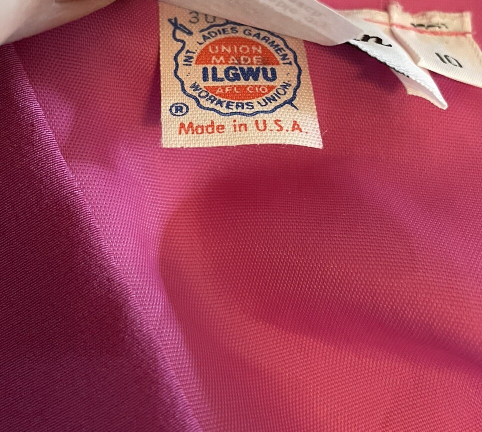 Vintage 70s Dress Bow 10 Union Made Label Bright Pink