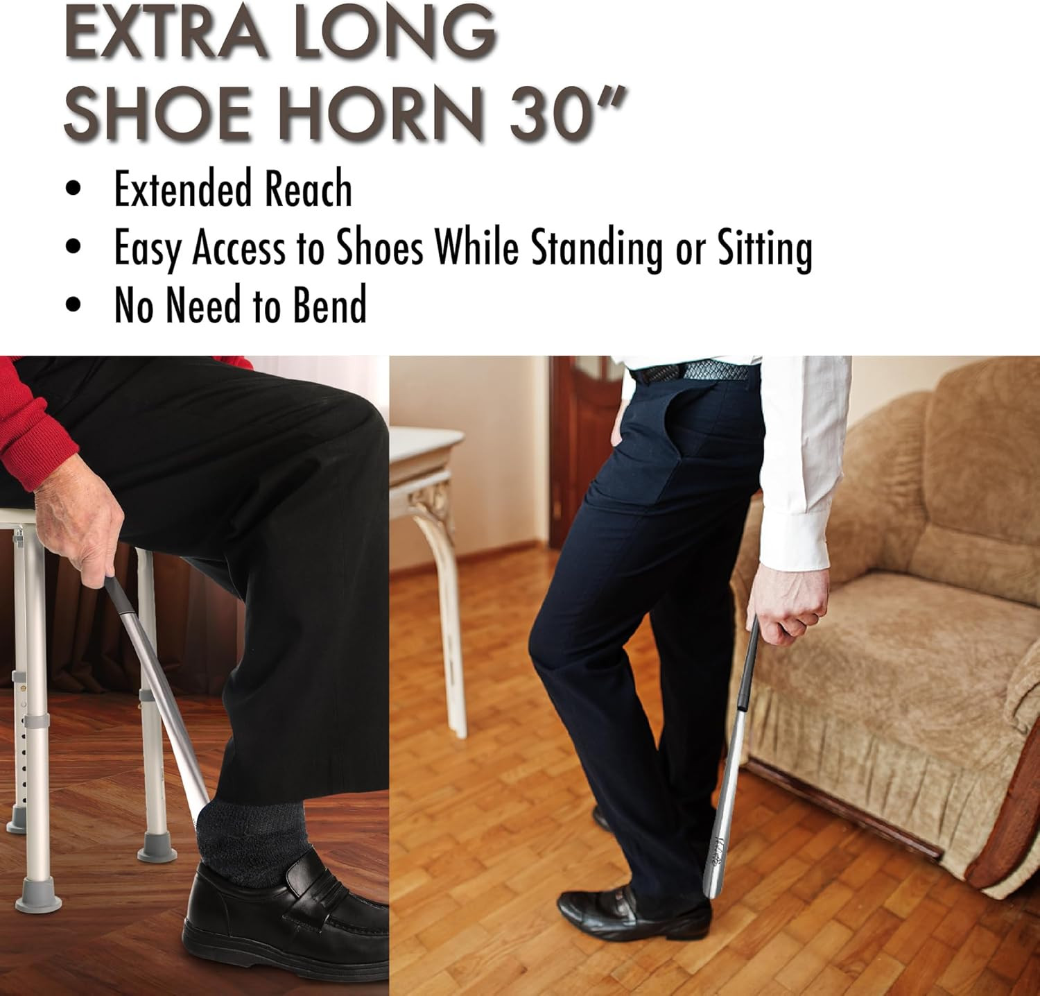 Metal Shoe Horn Long Handle for Seniors, Long Shoe Horn Metal – 30 Inch