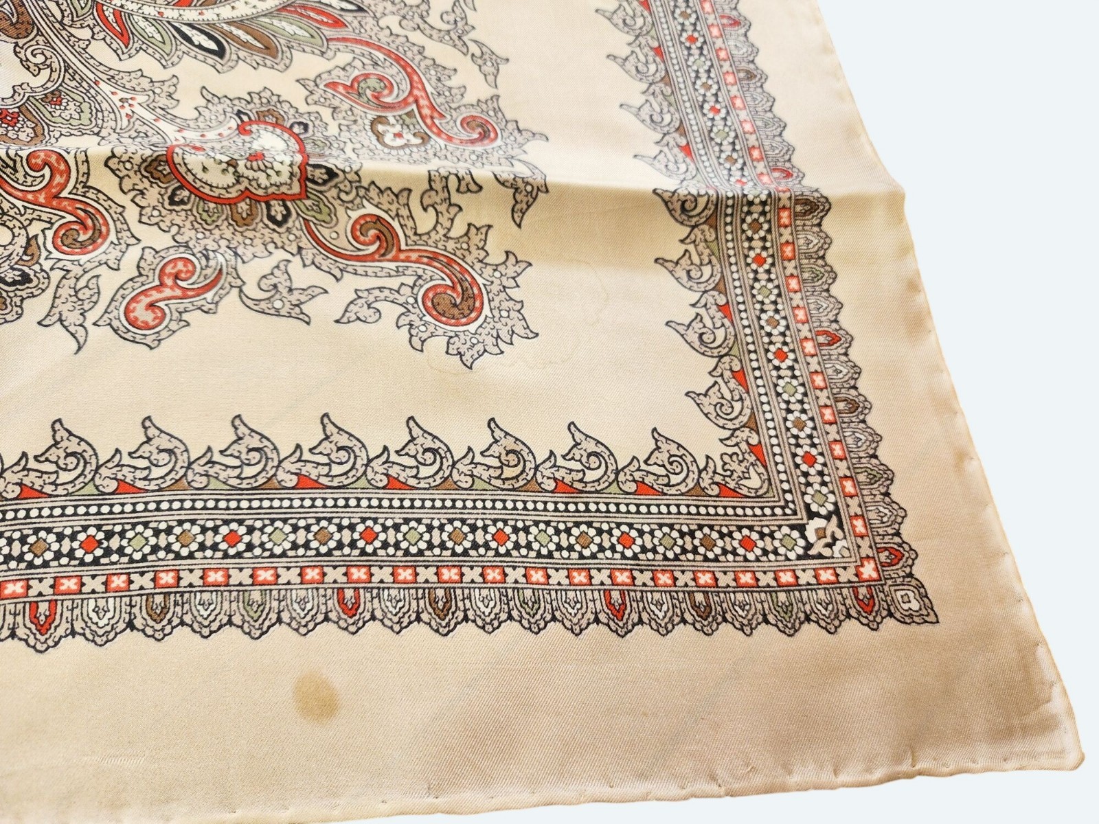 Vintage Ivory Silk Pocket Square Scarf Or Tablecloth Intricate Pattern 22 Inches