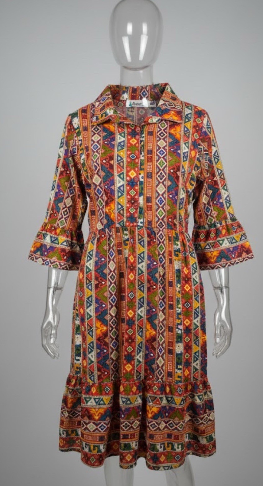 RARE Vintage Lapogee Maxi/Midi Dress Size L | Luxurious 100% Rayon Ethnic Print