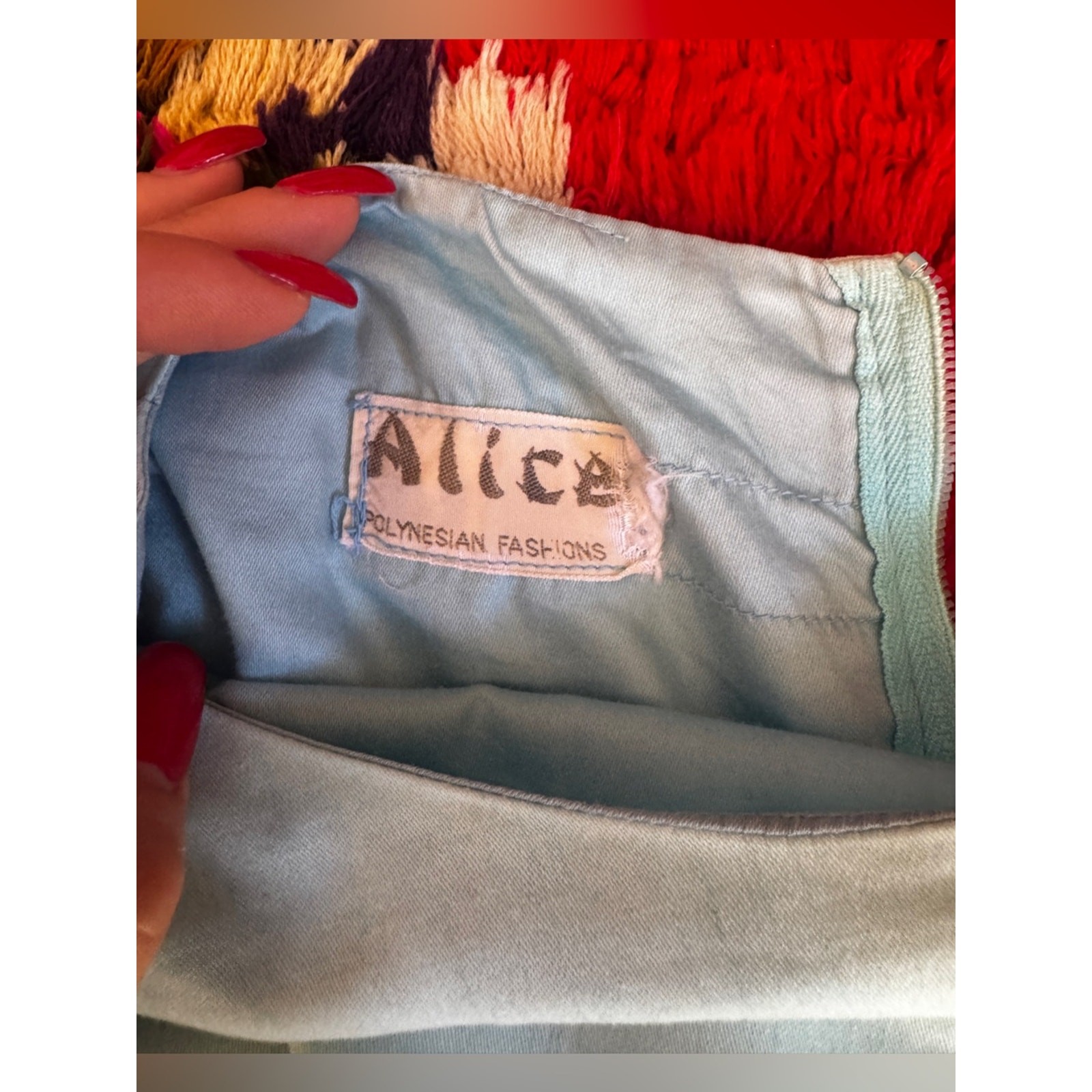 60s Vintage Alice Polynesian Blue Butterfly Shift Dress Sz Large
