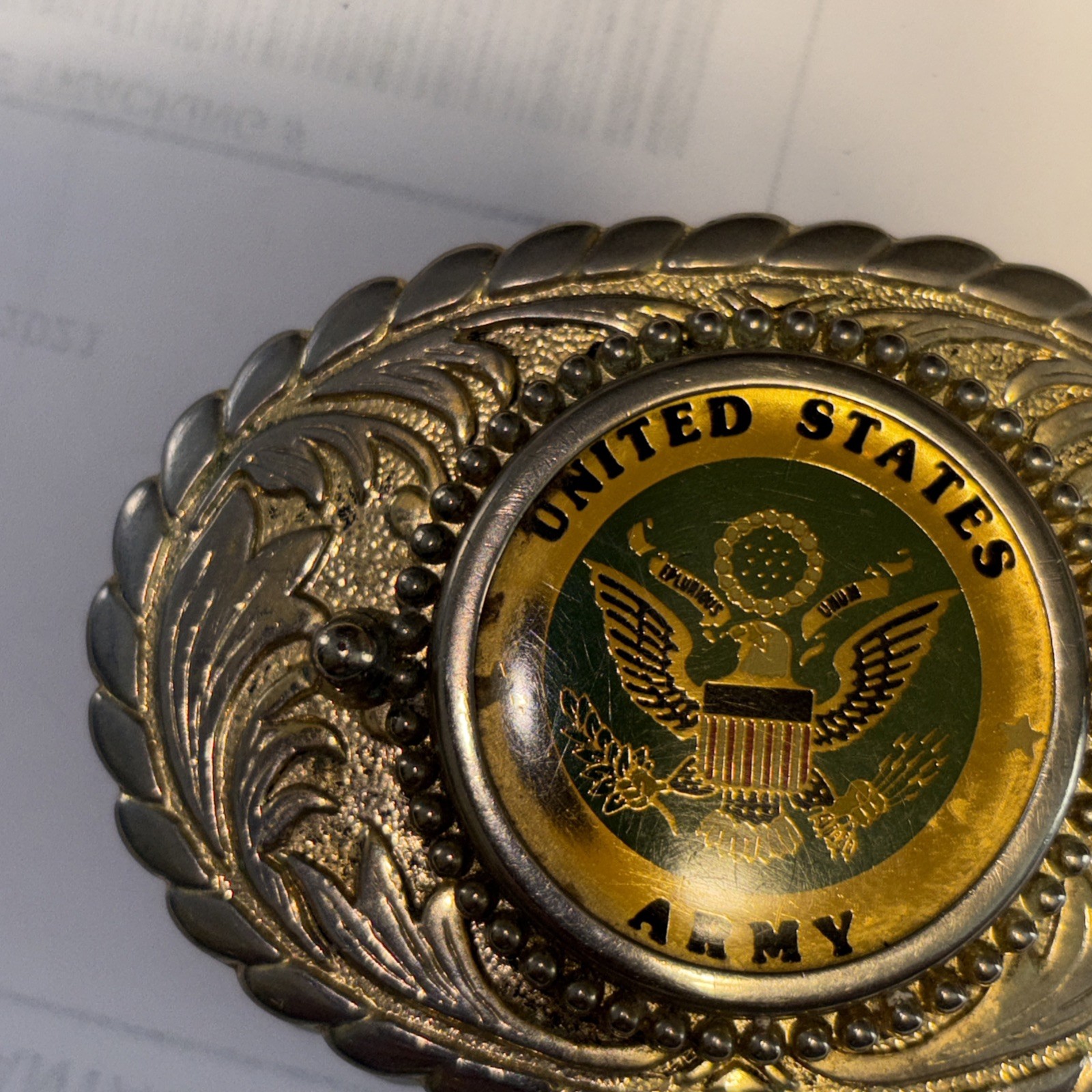 Vintage United States ARMY Seal Belt Buckle Gold color 3 1/4 X 2 1/4