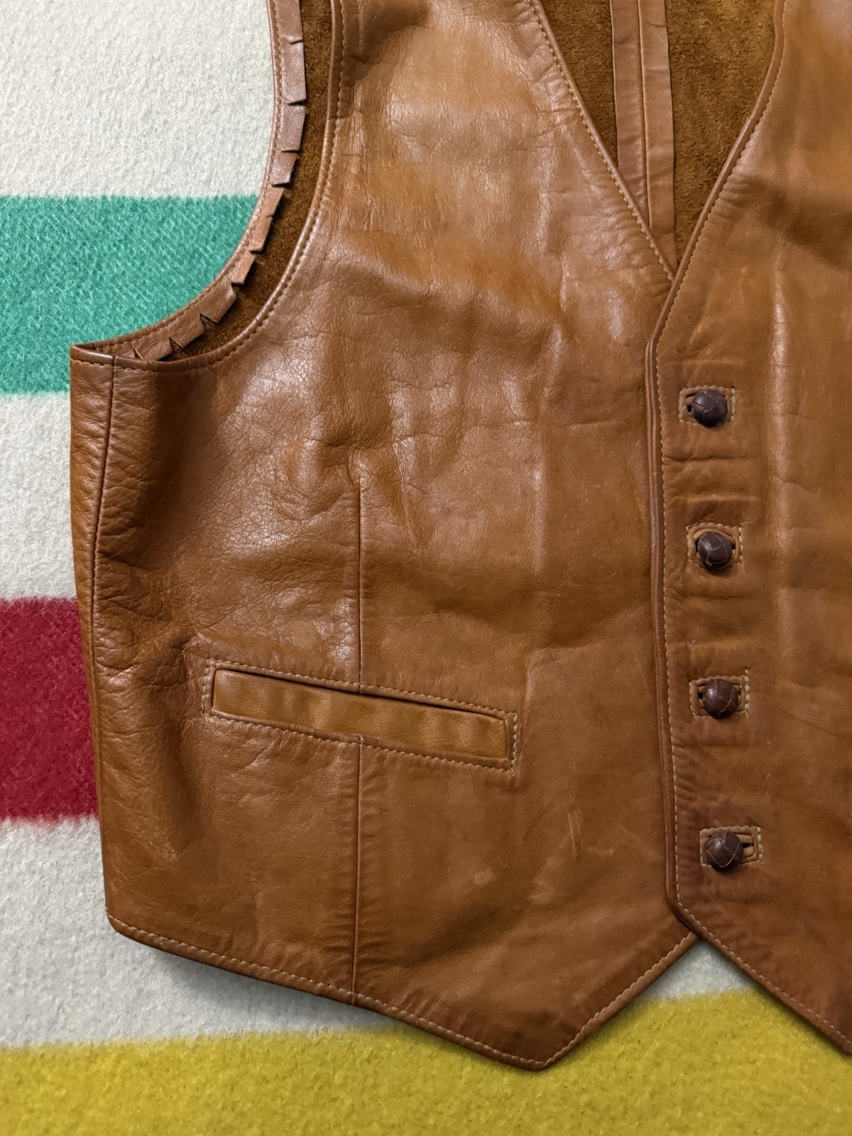 Vintage 60s 70s Champlain Leather Hippie Vest Burlington Vermont East West Small