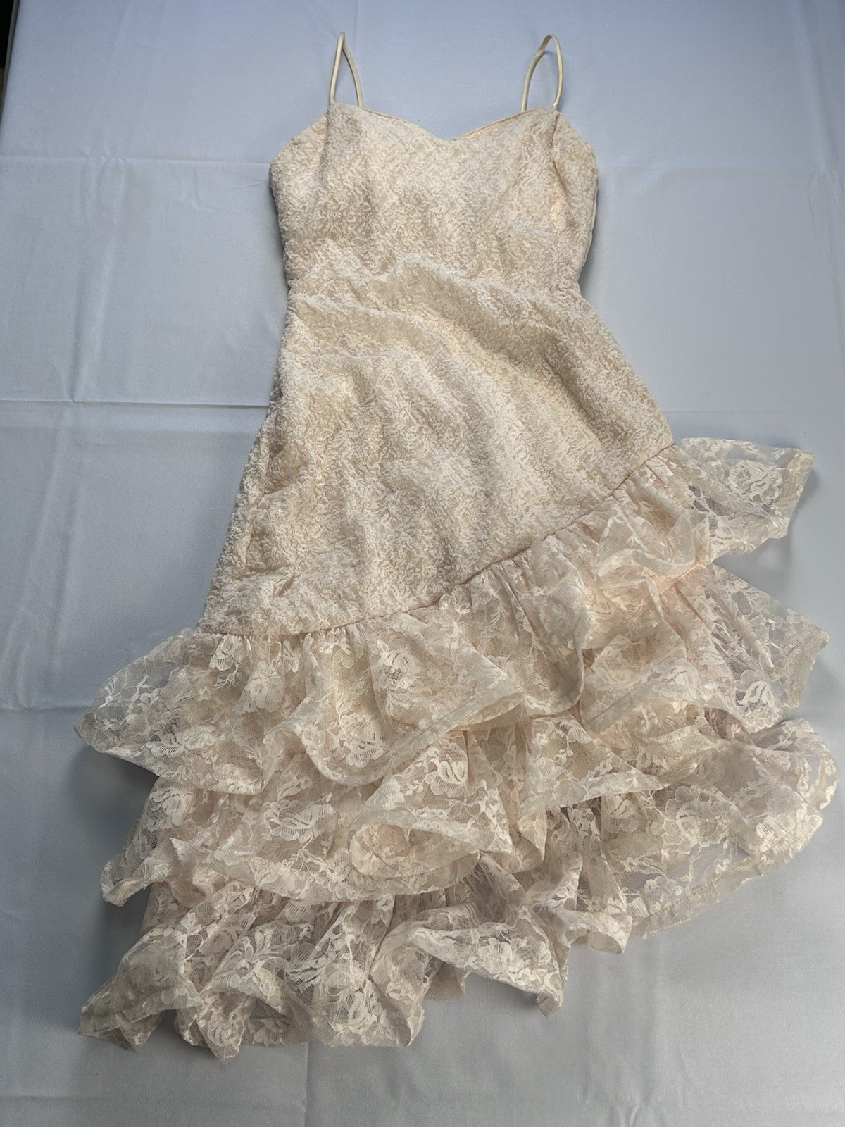 New Leaf Vintage 80s Blush Lace Ruffle Slip Dress Size 3/4 Fairycore Homecoming
