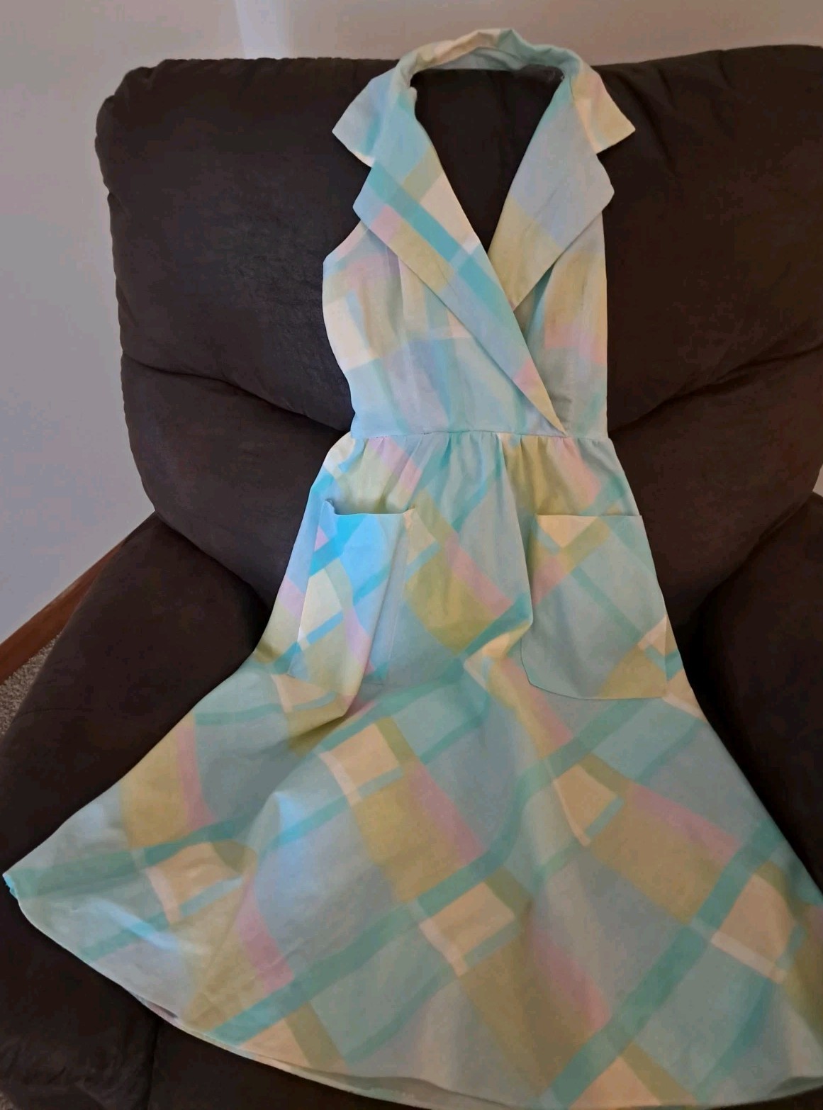 Vintage 80s Pastel Sundress Open Back Halter Top Tie Back Size 10 Medium