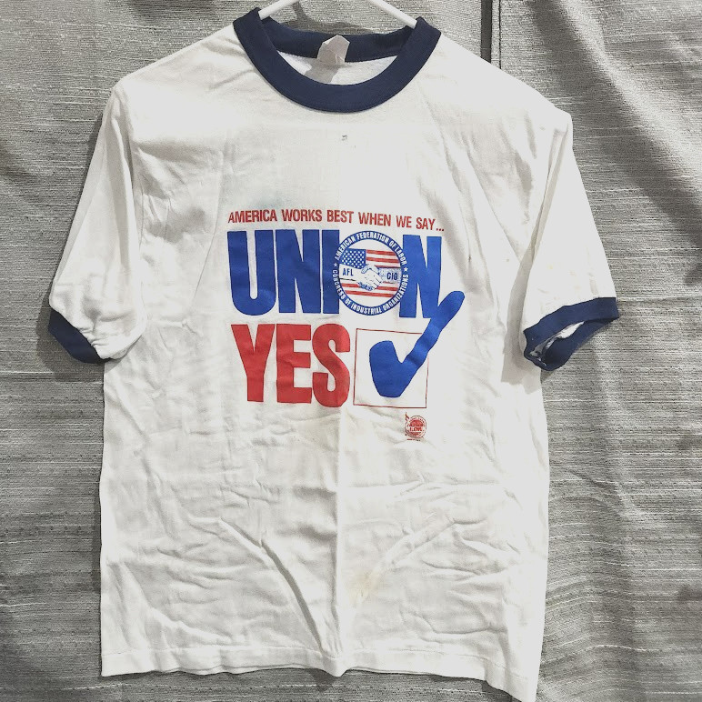VTG 70’s era AFL-CIO Union YES t shirt White ringer single stitch L AS IS FLAWS