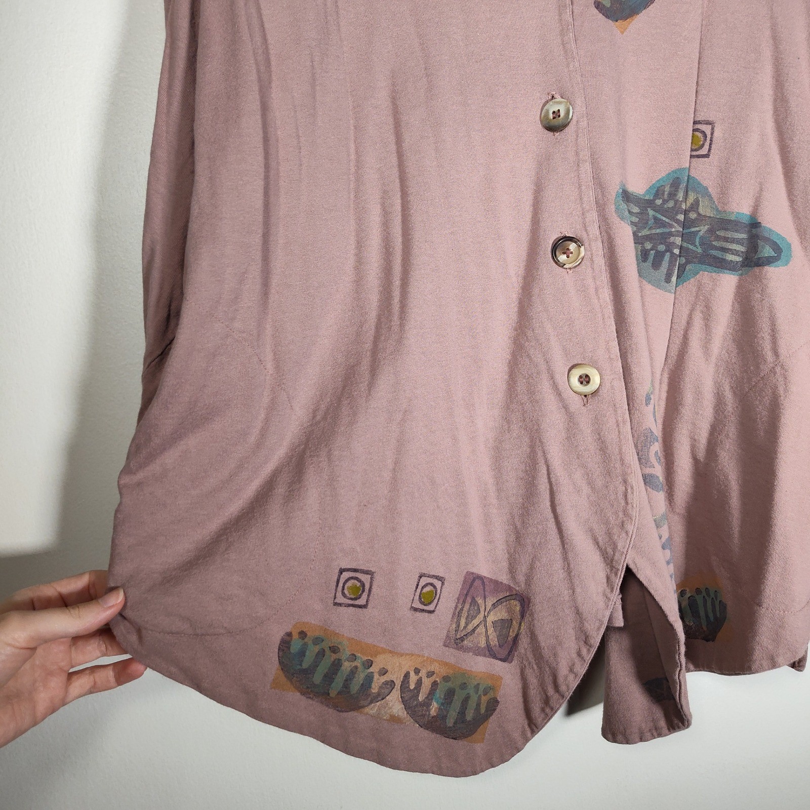 Blue Fish Vintage 1993 Four-Door Jacket Hand Printed Button Front Drawstring