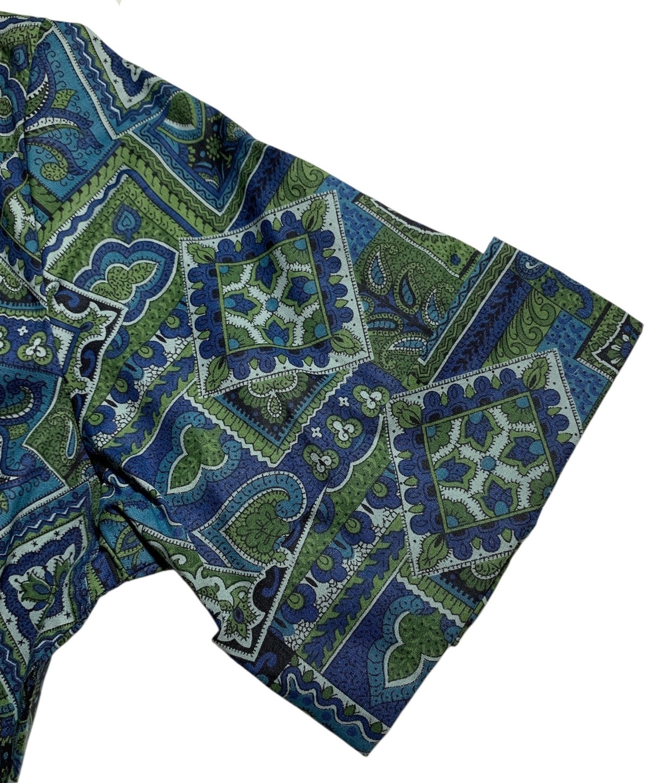 Vintage 60s Women’s SS Blue Green Paisley Cotton Shirtwaist Dress – Sz M
