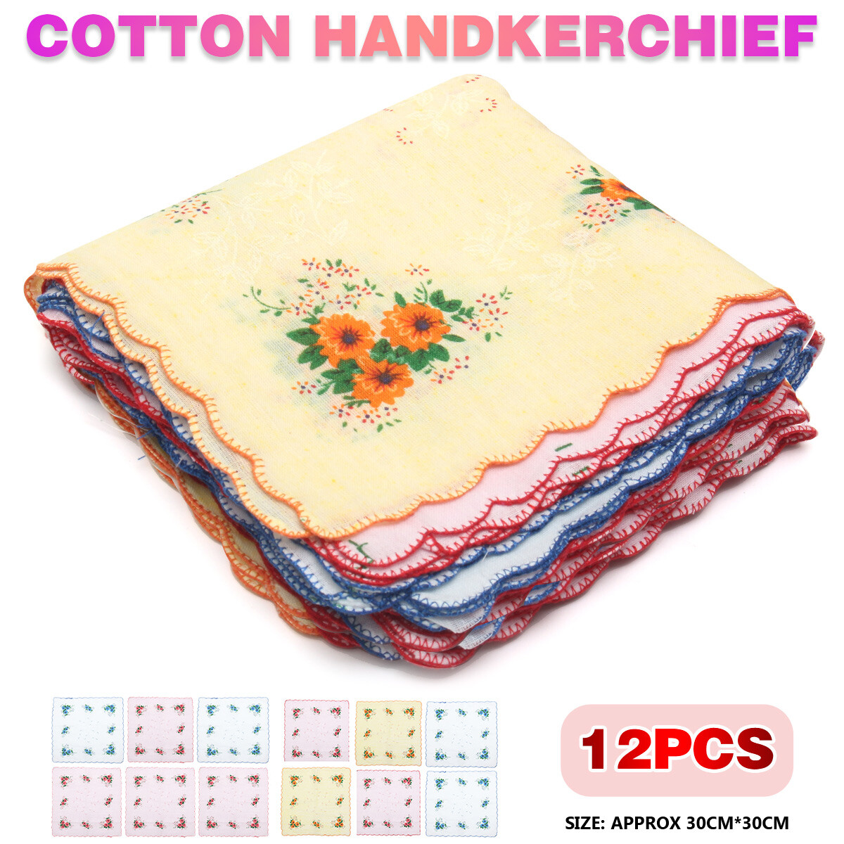 12pcs handkerchiefs cotton handkerchiefs 30x30cm square bag classic flower