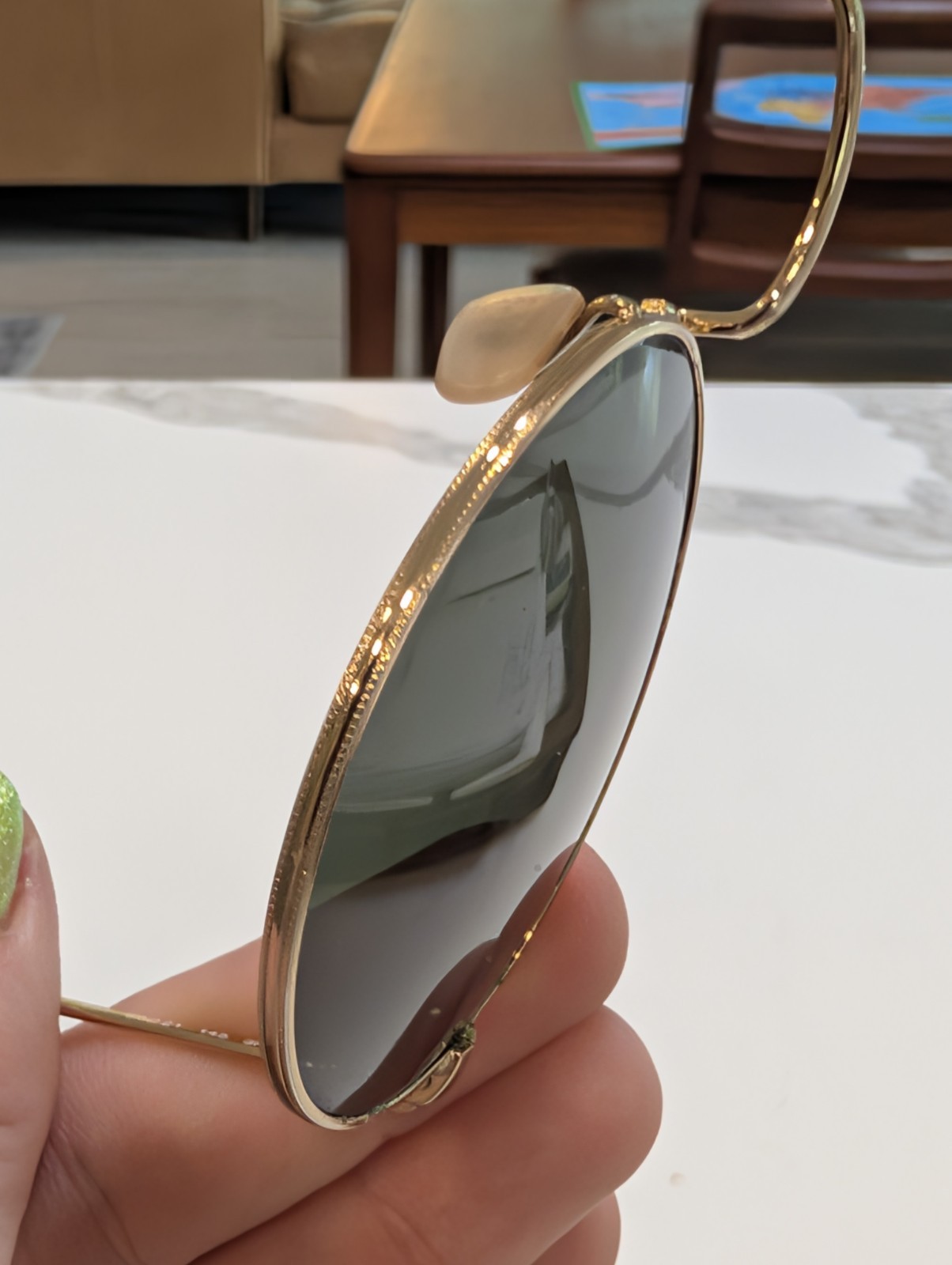 Ray-Ban Round Metal Sunglasses Gold Frame Green Lenses 50-21 145mm