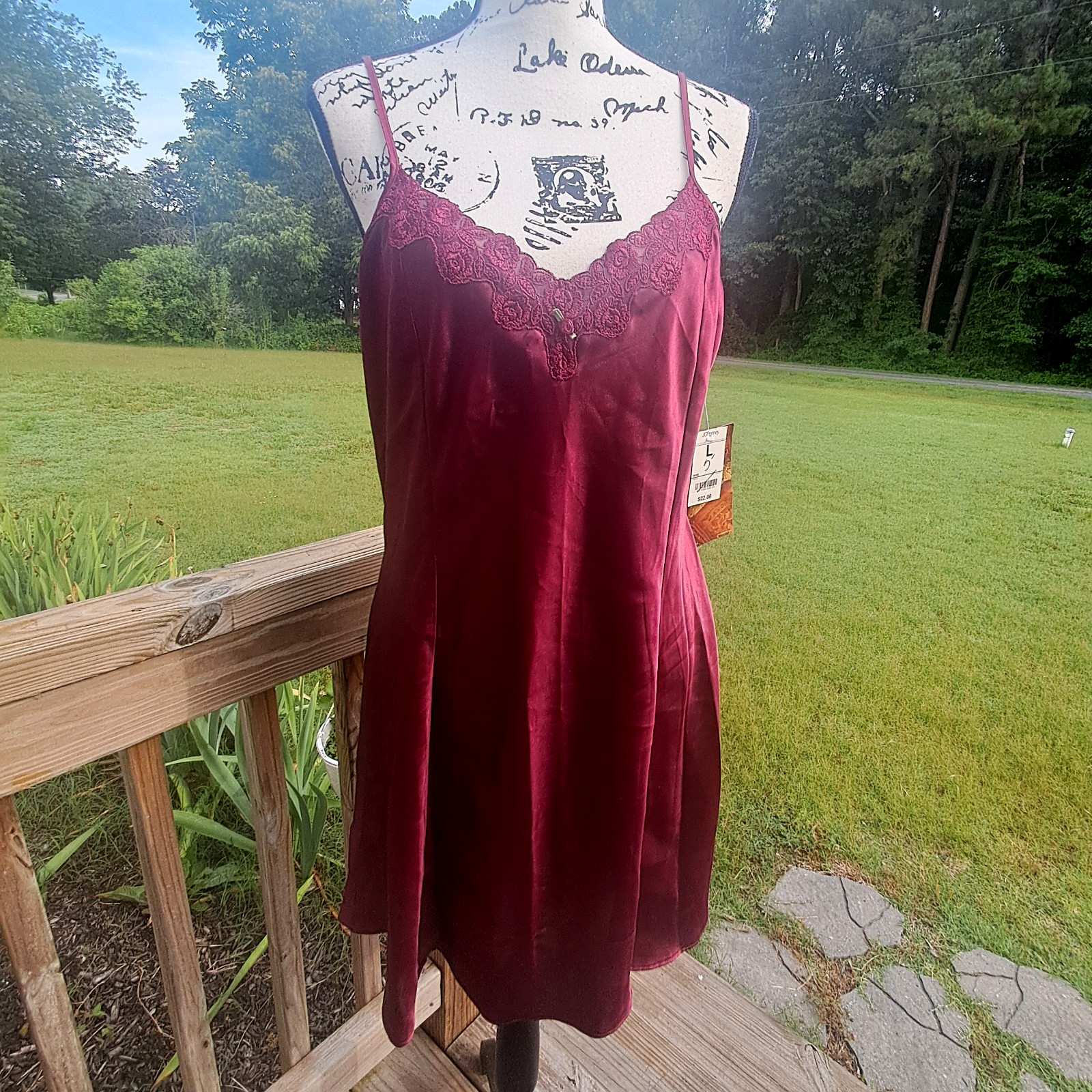Vtg Sophia JC Penny Satin Lace Slip Dress Nightgown Large Burgundy Fairy Goth
