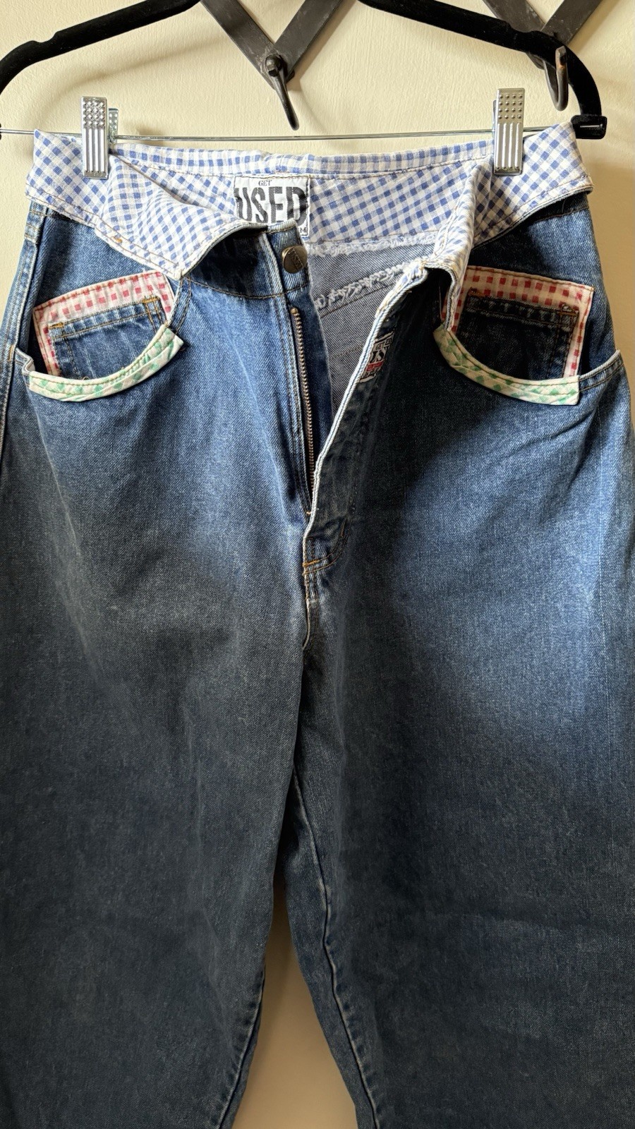VINTAGE RARE Get Used Women’s Patchwork Barrel Jeans Modern sz 28 (vnt sz 32)
