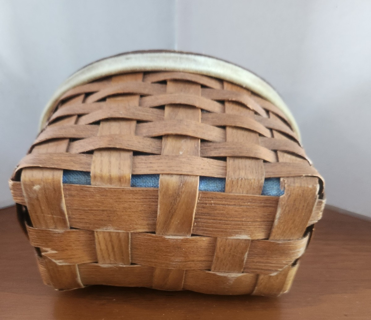 Vtg Basket Woven Wooden Hand Painted Purse Strawberries Art Hinged cWa Monogram
