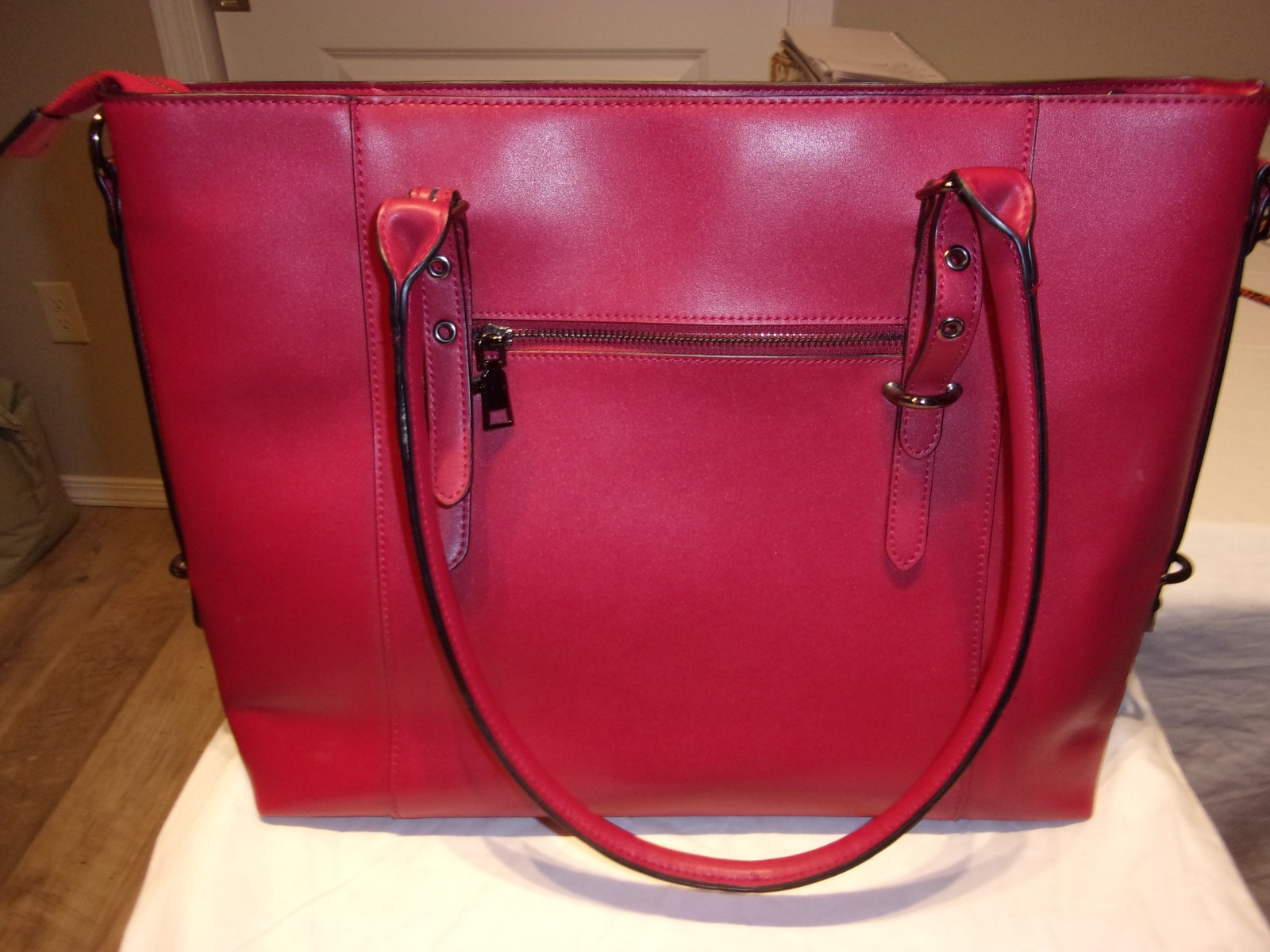 MOSISO PU LEATHER LAPTOP TOTE BAG FOR WOMEN, WATERPROOF BUSINESS BRIEFCASE, RED