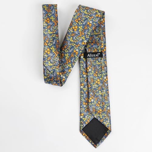 Mens 3.15inches Floral Tie with Flower Printed C142-blue/ Orange/ Yellow
