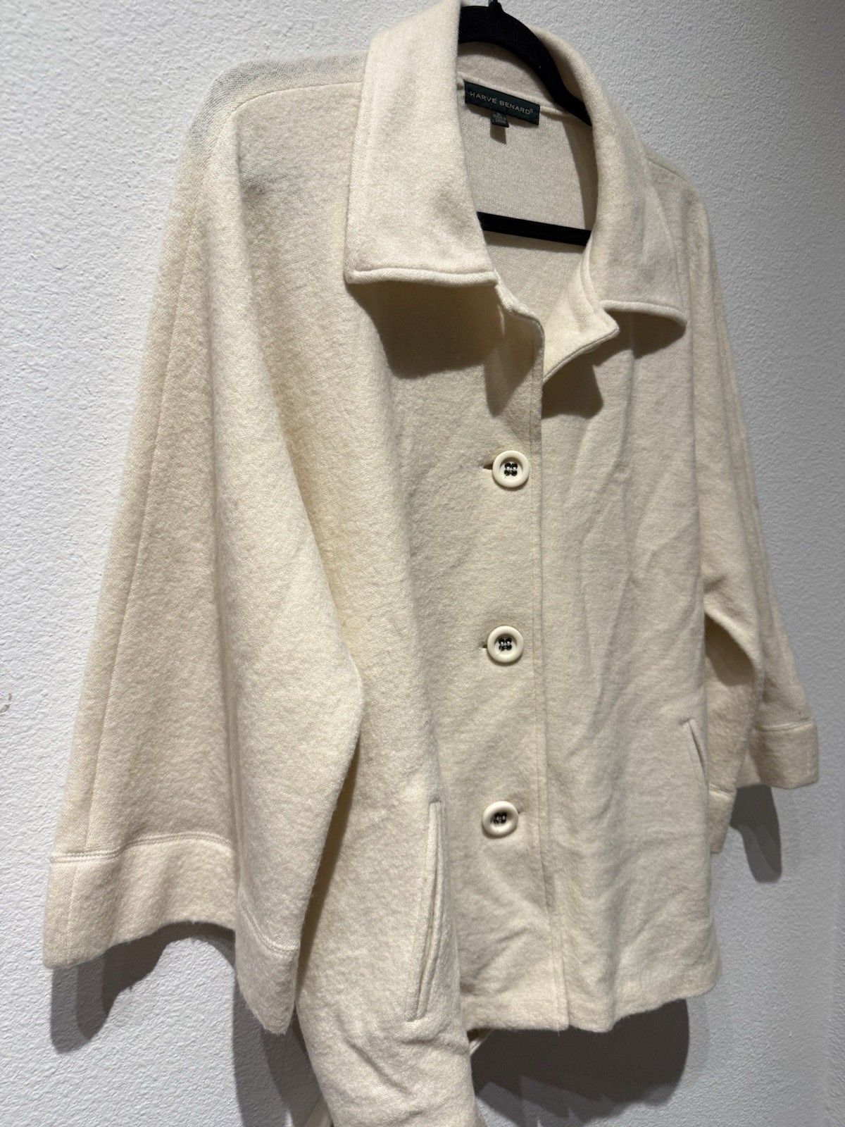 Harvé Benard Women’s Cream Wool Belted Casual Jacket Size XL Preppy Business