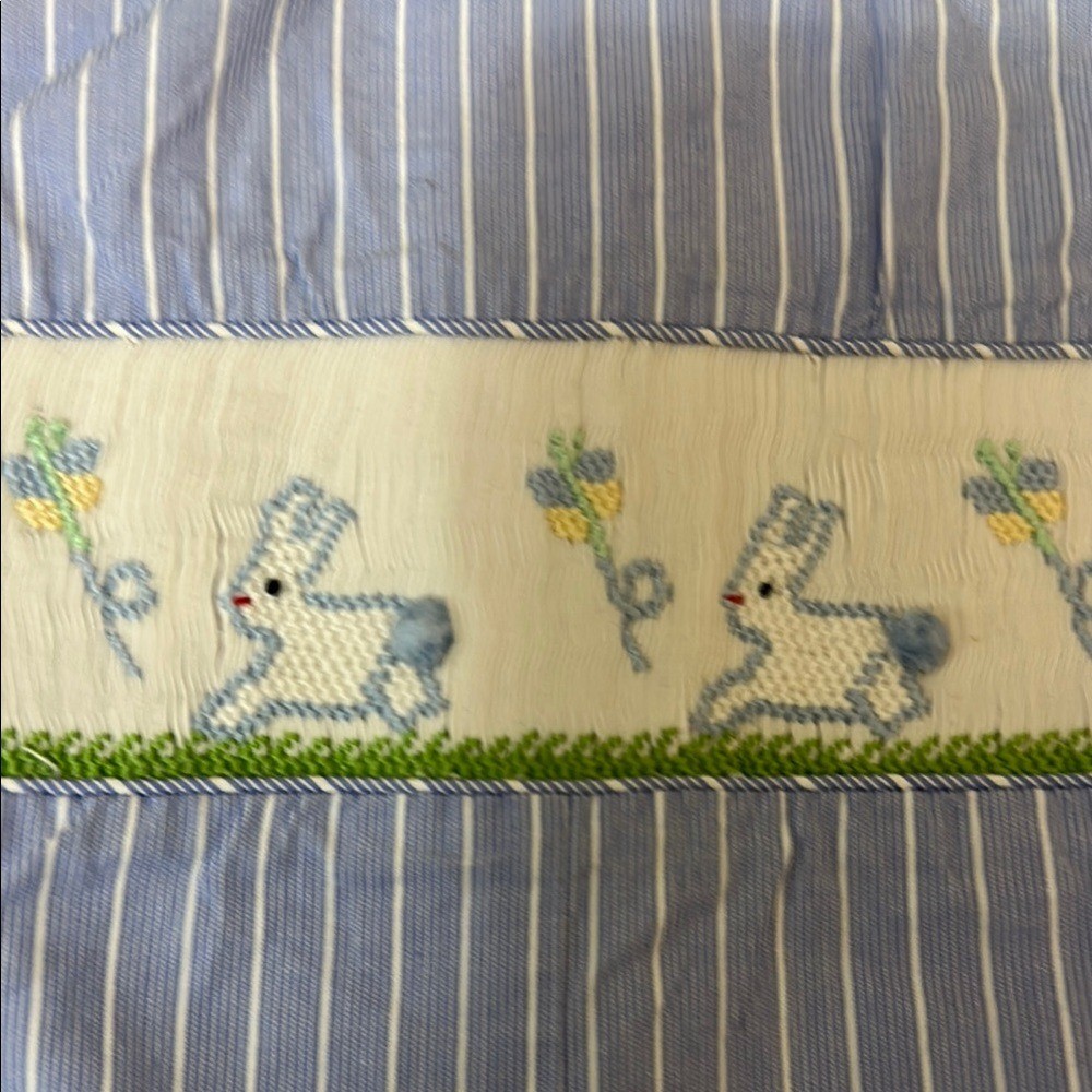 Blue and White Gingham and Striped Rompers