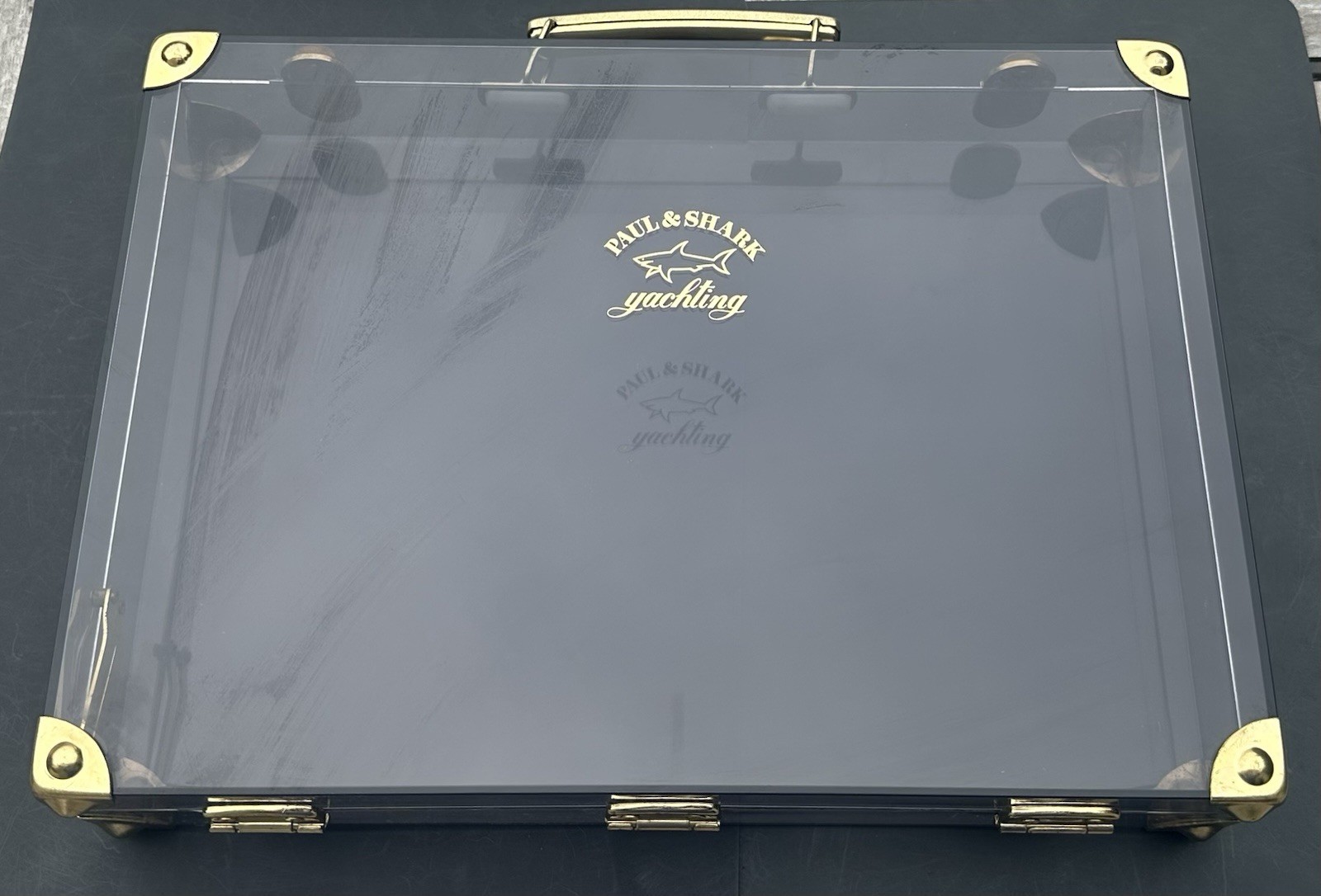 Vintage Paul & Shark Yachting Clear Smoke Gray Black Plastic Box Briefcase