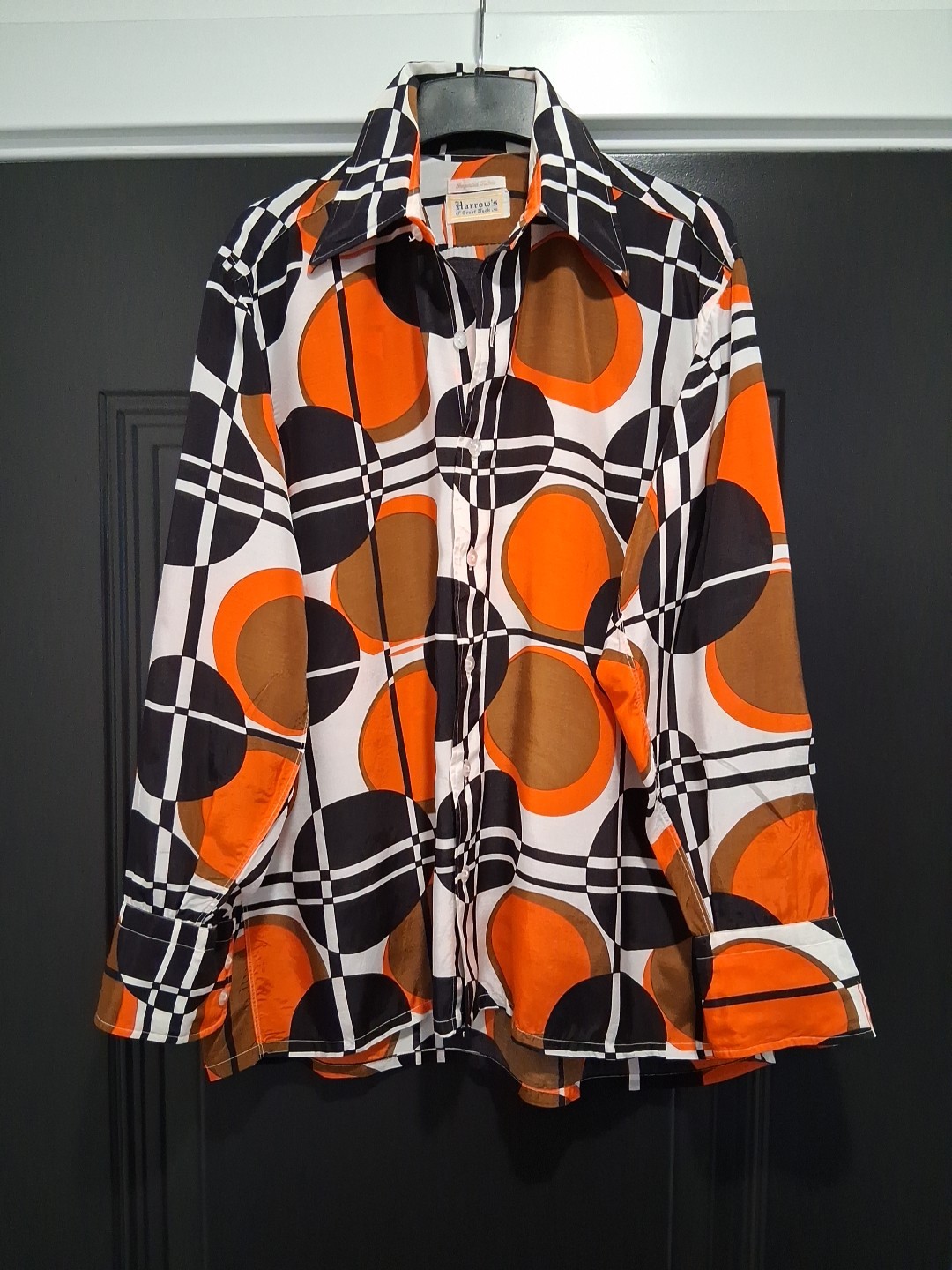 Vtg Harrow’s of Great Neck LTD Shirt Bright Geometric Big Collar Synthetic Men L