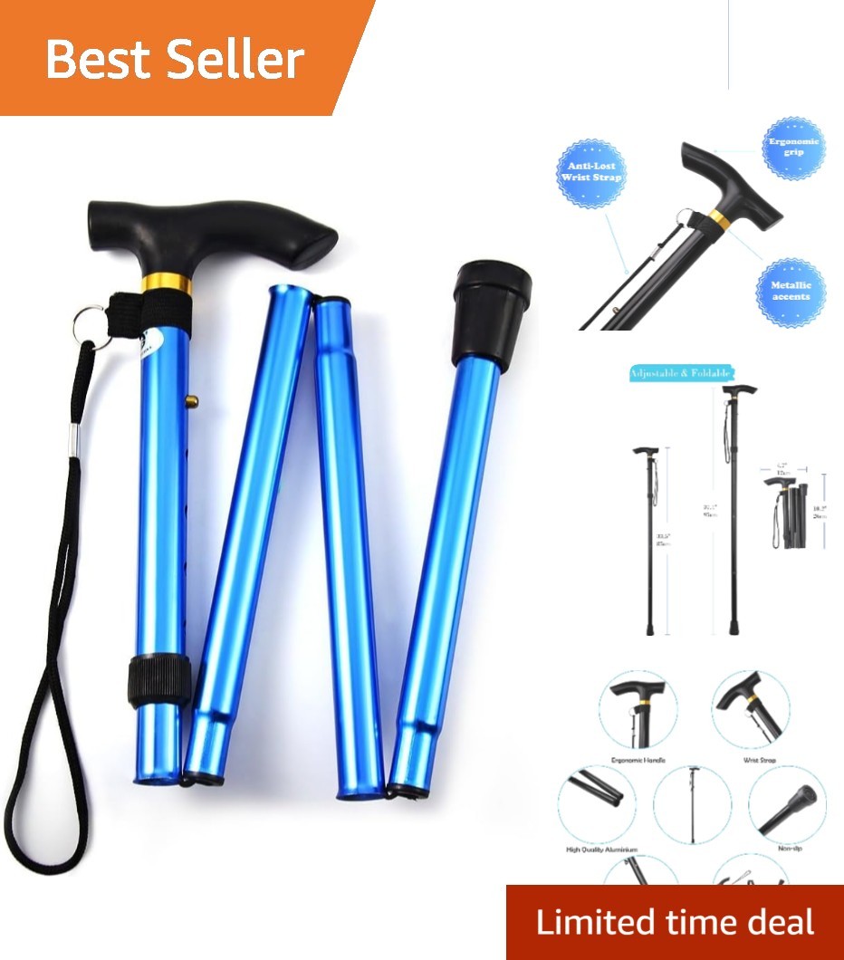 Lightweight Folding Walking Stick – Adjustable 33-37 inch Aluminum Cane in Blue