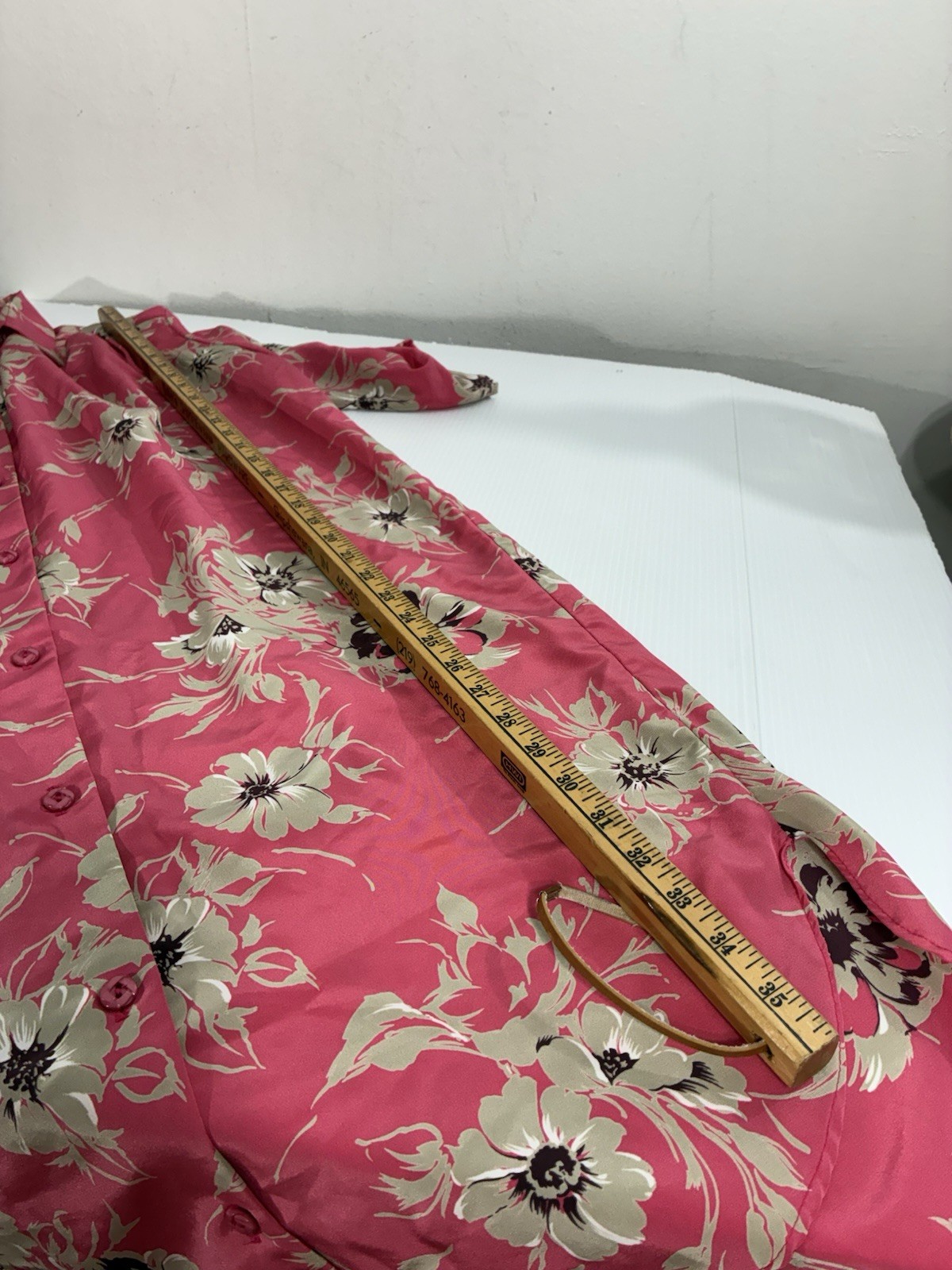 Vintage Silky Shirt Dress Size 14 Pink Floral Roll Tab Sleeves Made In Britain
