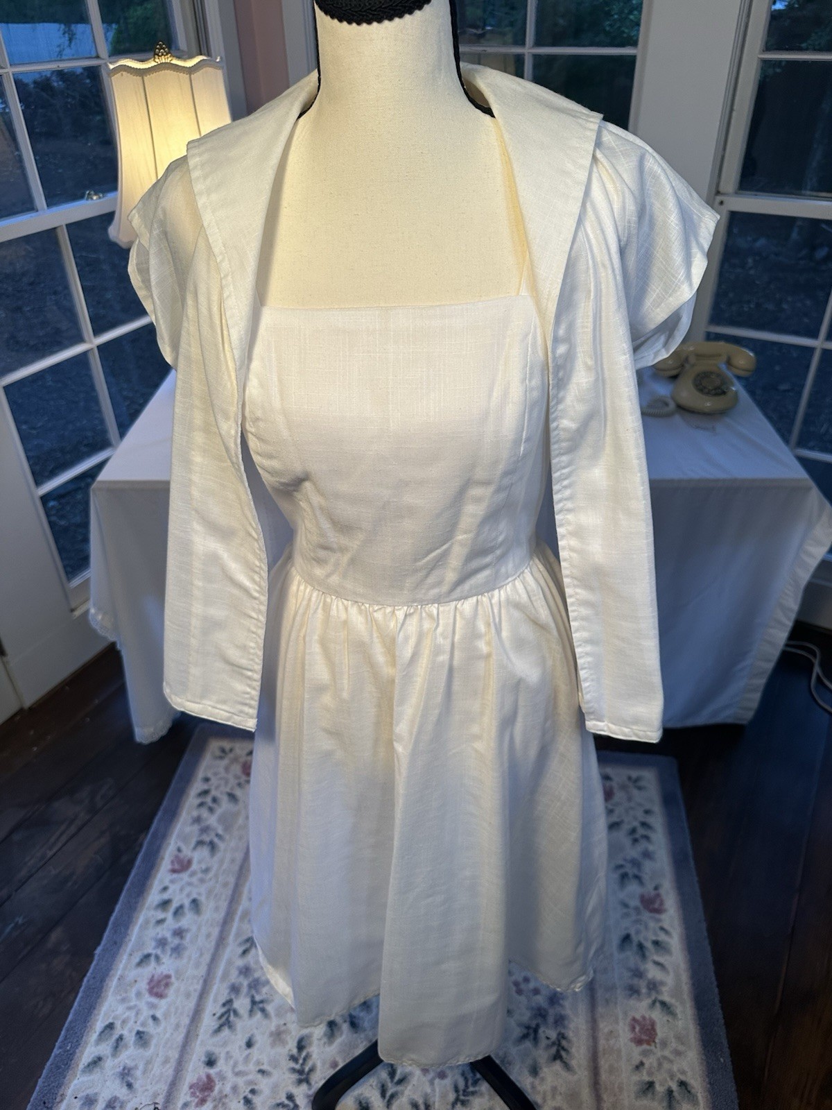 Vintage 50s Off-White Eggshell Swing Dress With Jacket Princess Bodice Small
