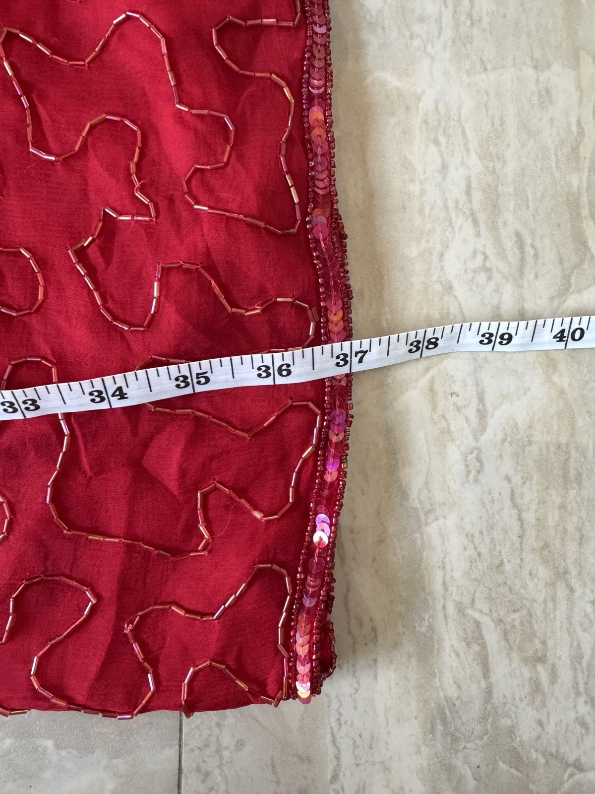 Silky Nites Cherish Red Dress Romantic Heavy Beads Silk Glittery Sexy Glam 80’s