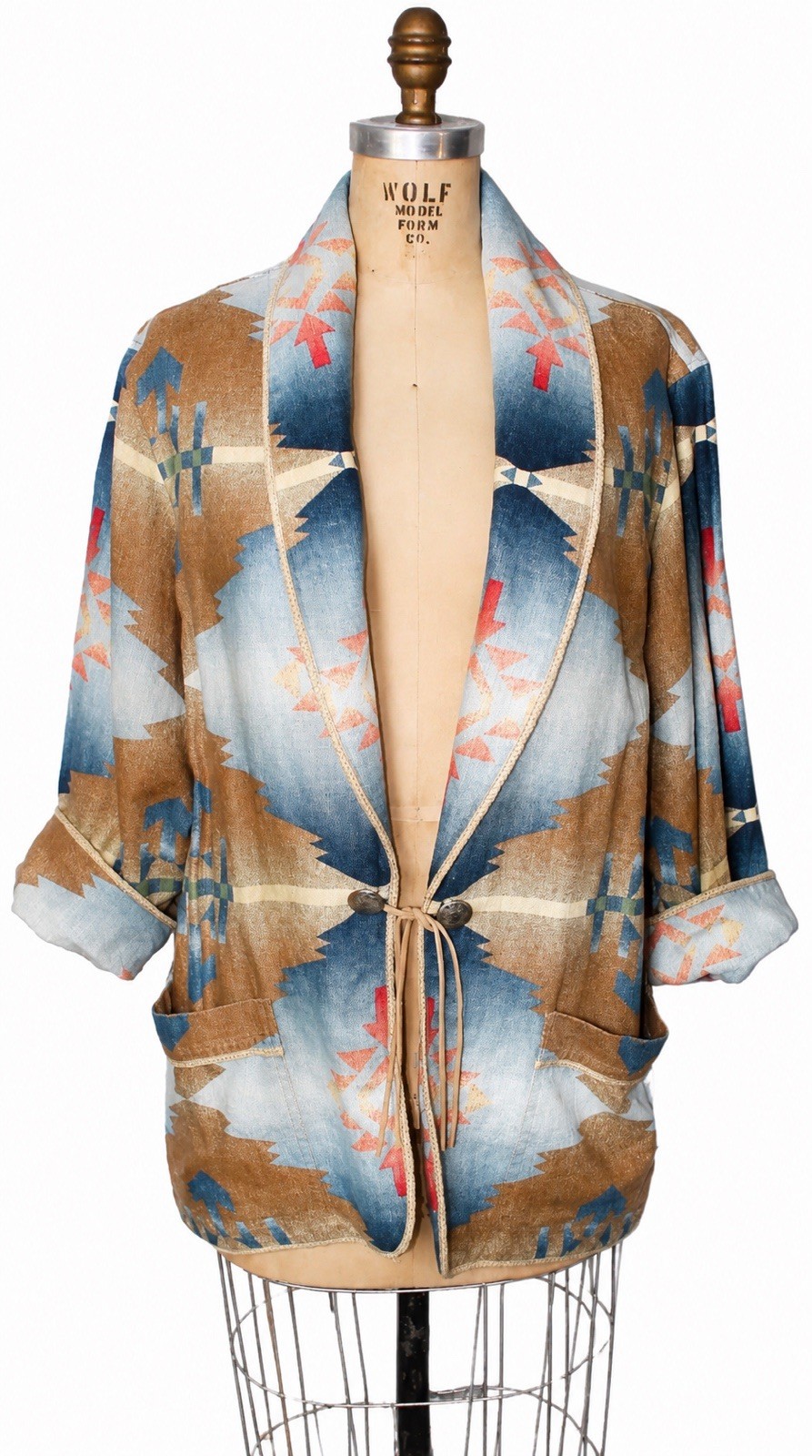 Southwest Vintage Linen Blazer Jacket Shacket Concho Western Large 3/4 Sleeve