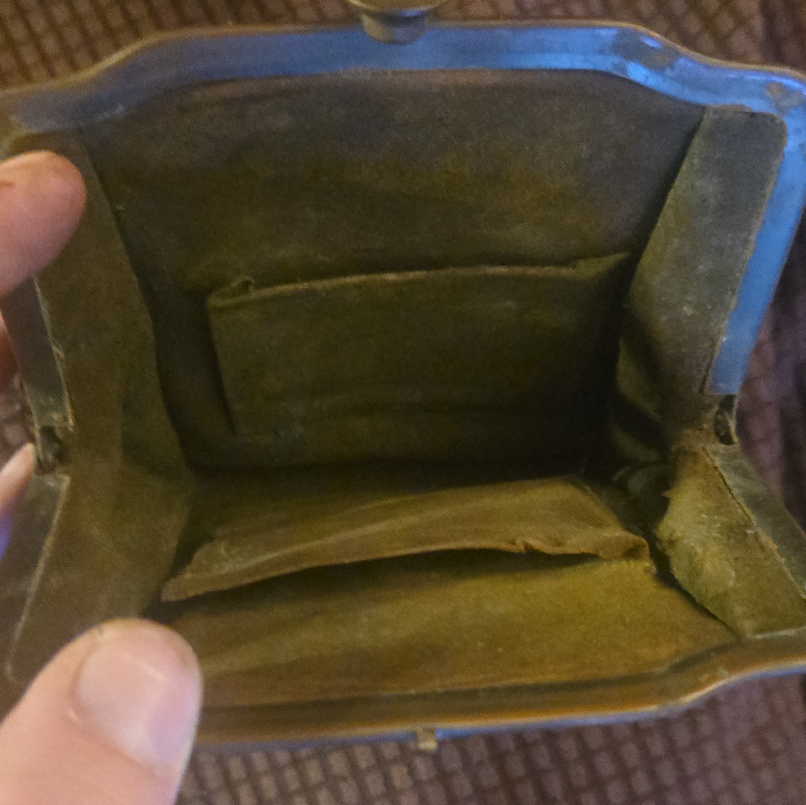 Vintage Brown Leather Clasp Coin Purse Metal Frame Art Nouveau Women