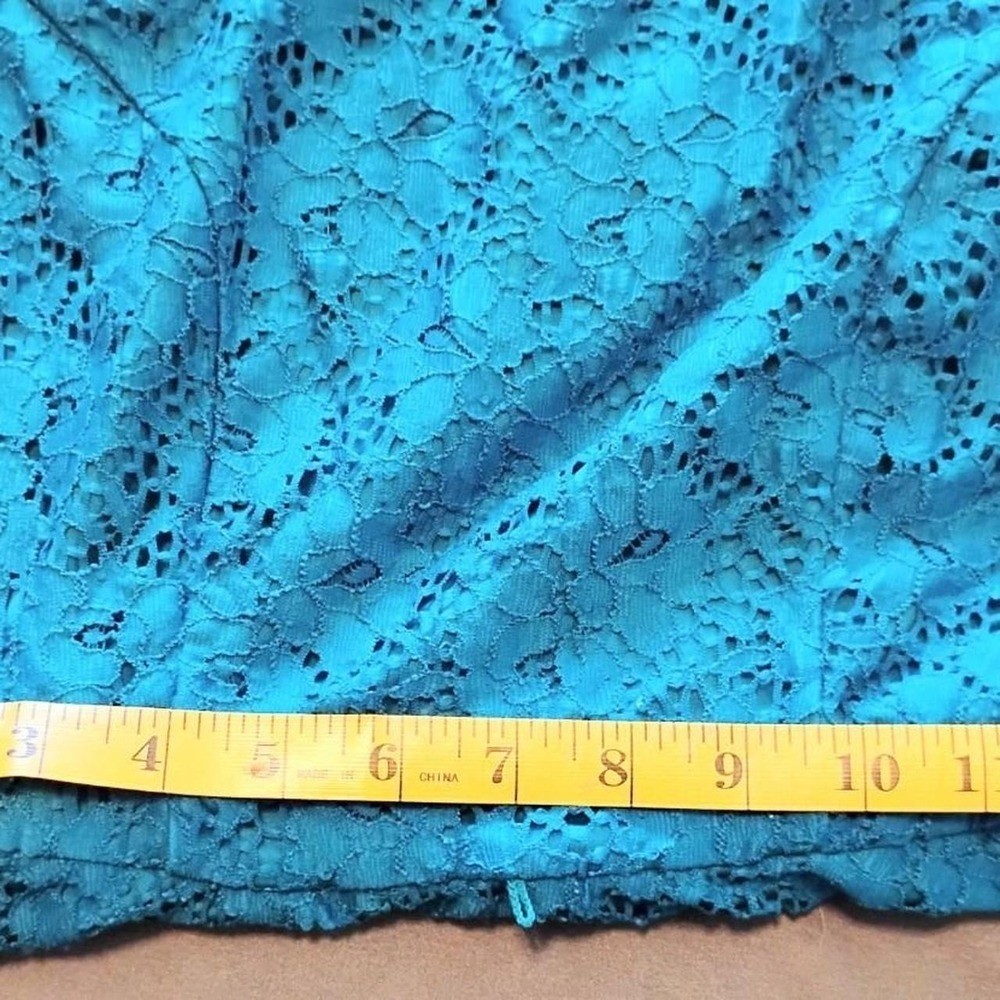 Vintage Indie Boho Floral Lace Fit and Flare Mini Dress Teal Cocktail Skater